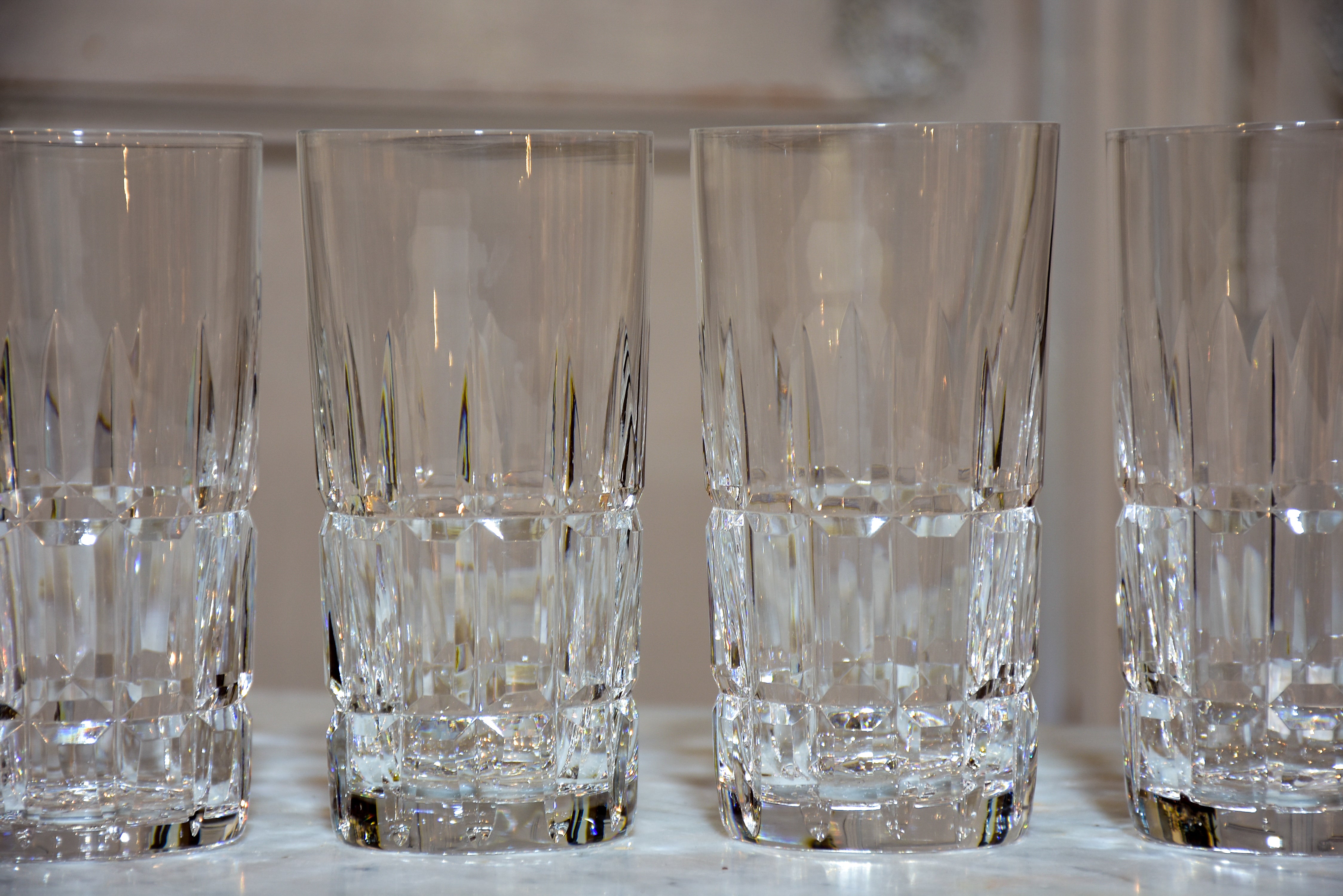 Six large crystal Manhattan highball glasses by St Louis