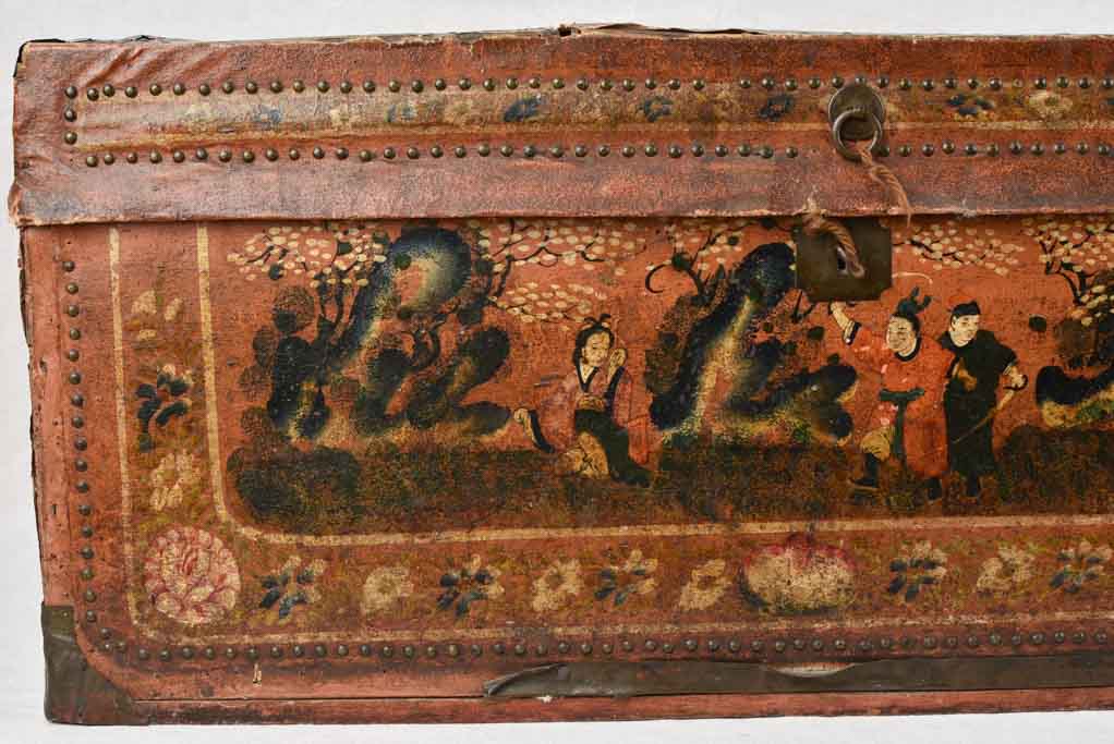 Rustic Chinoiserie Leather-Covered Chest