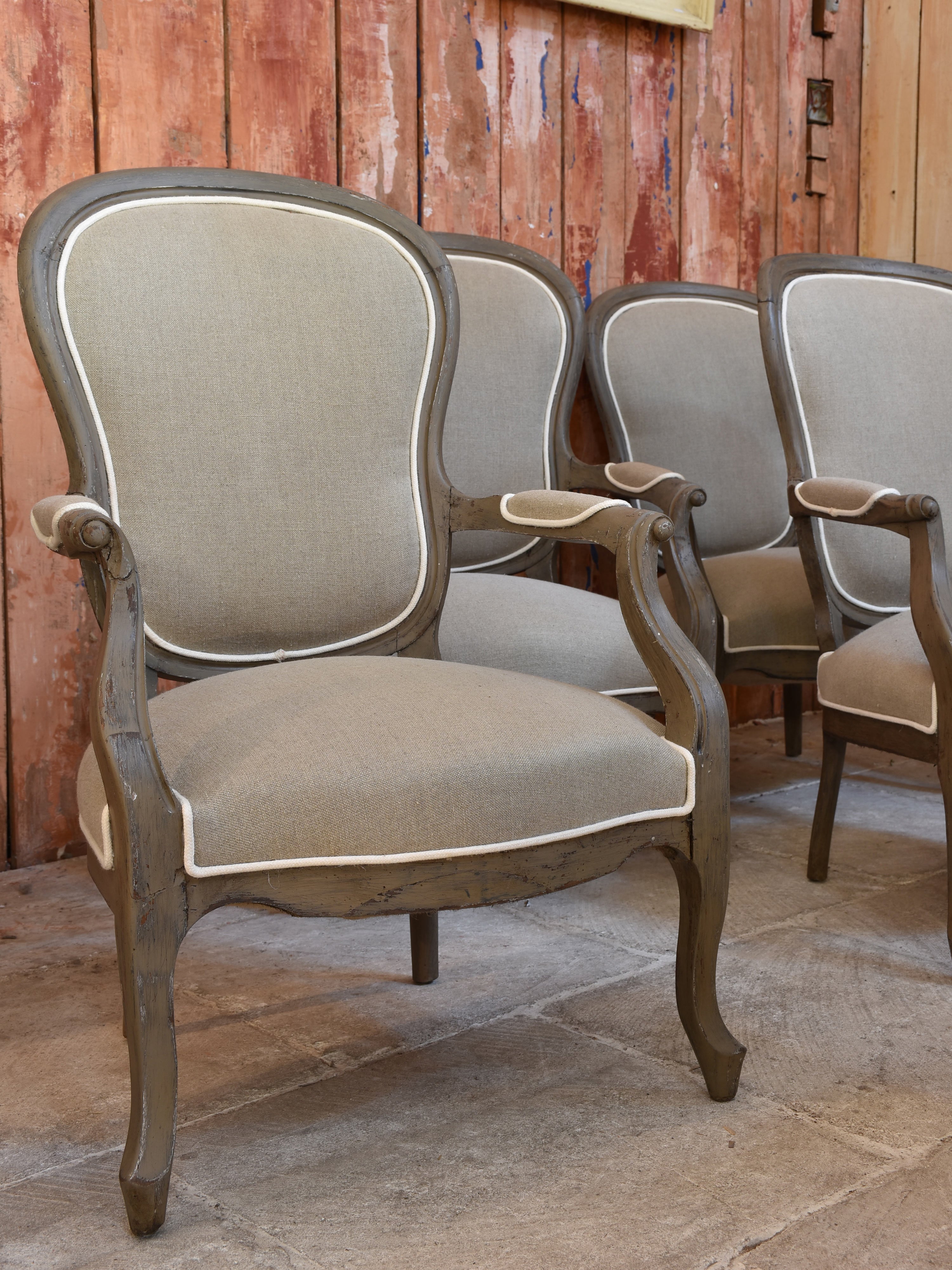 Upholstered Louis Philippe French armchairs