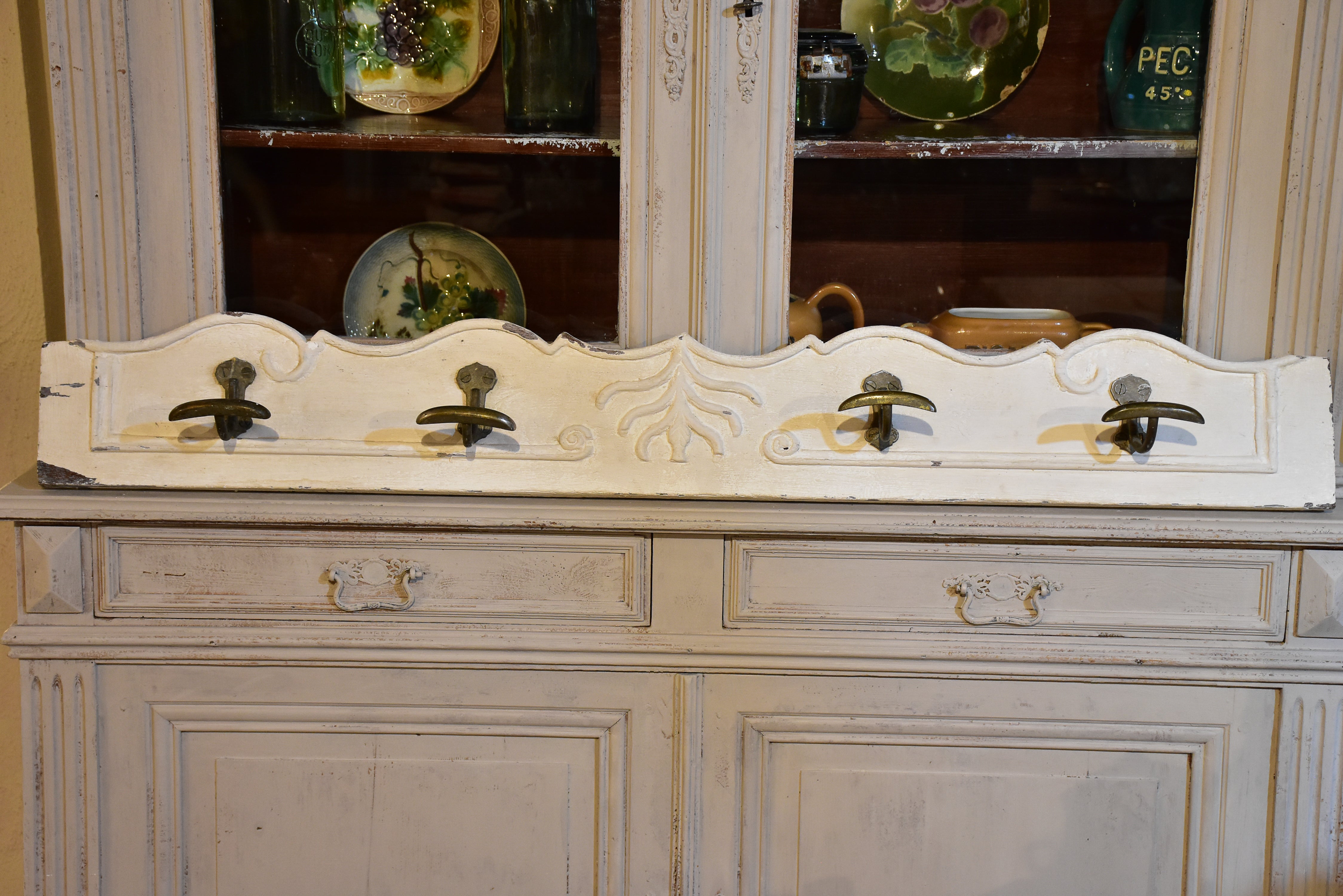 French coat rack with white patina