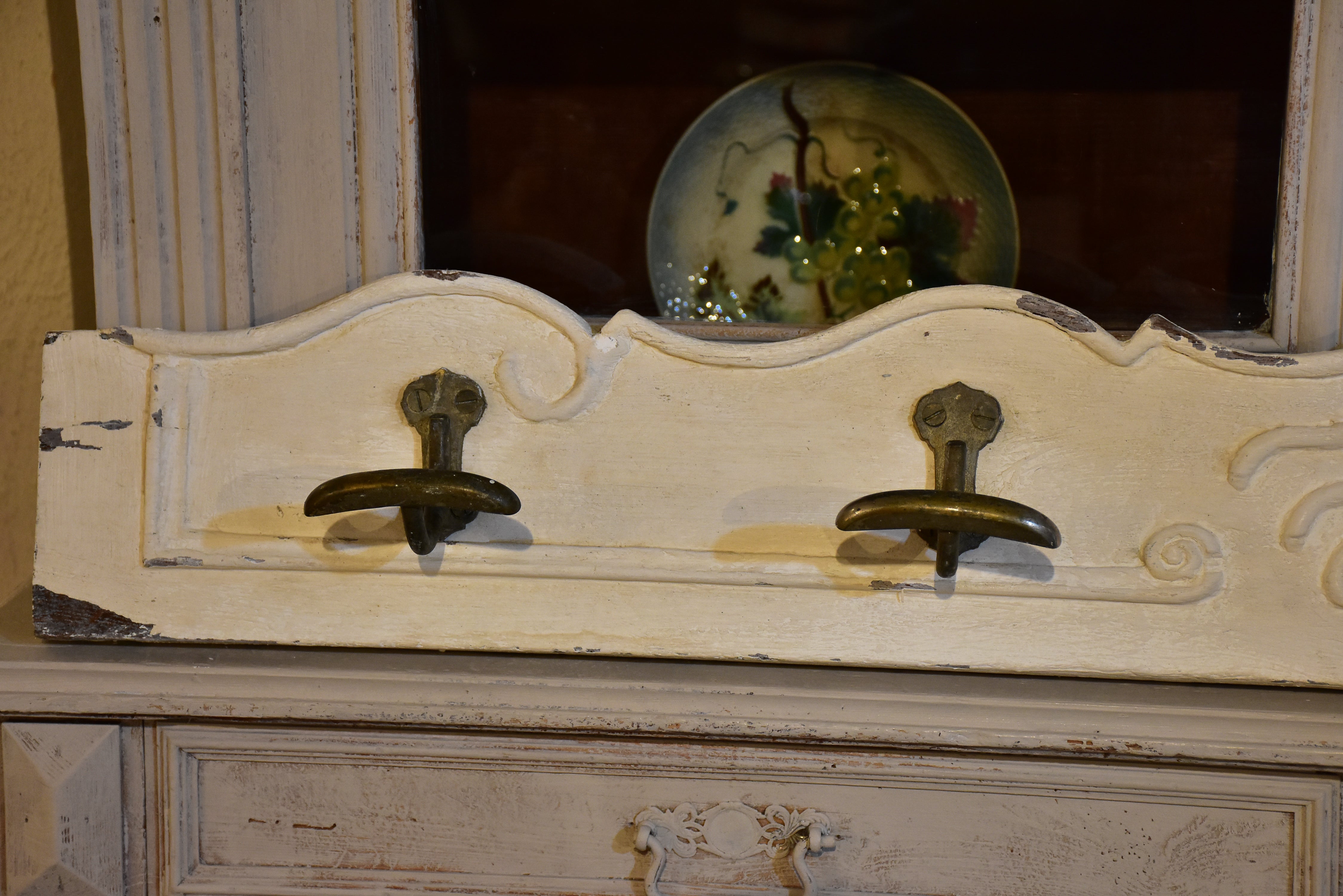 French coat rack with white patina