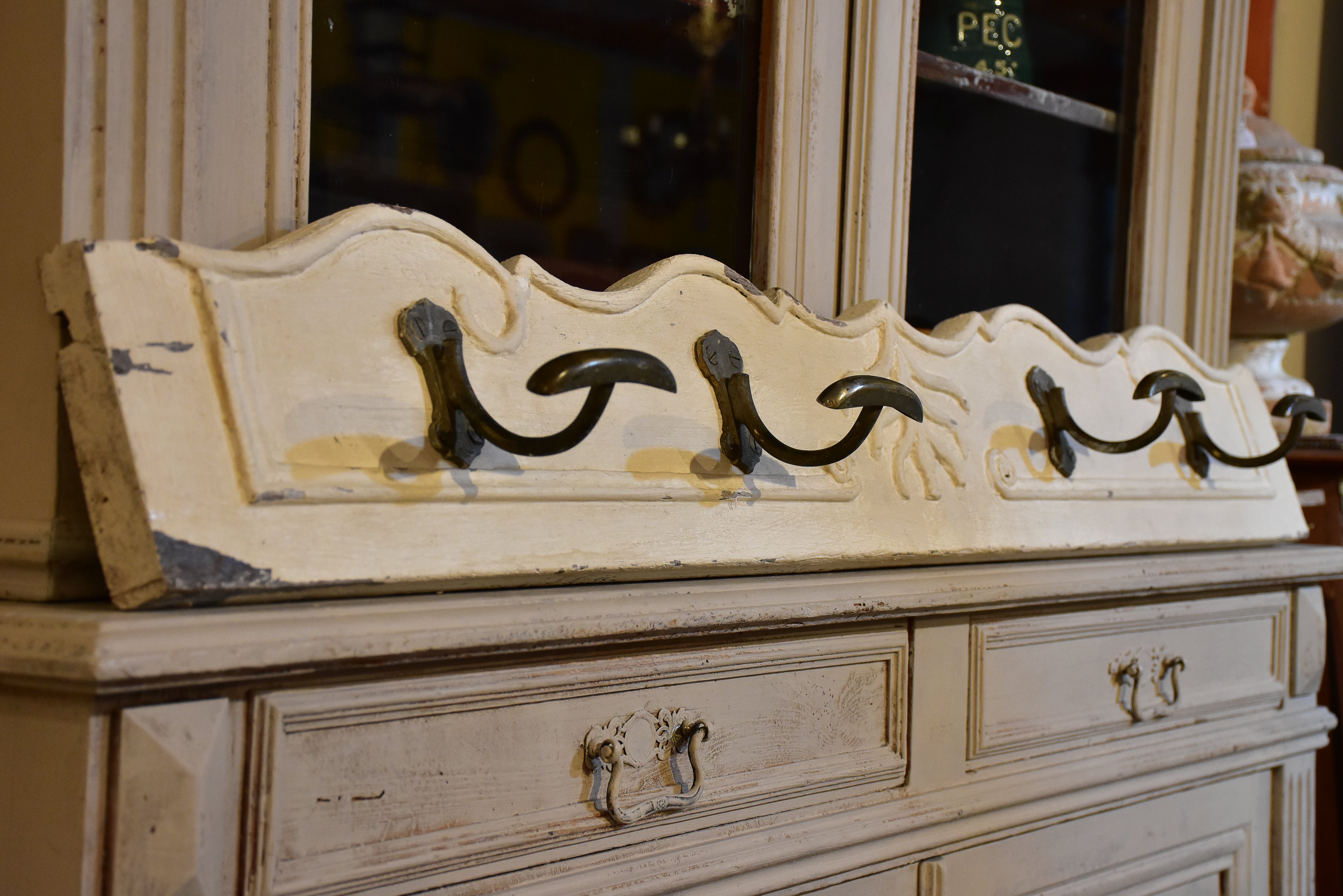 French coat rack with white patina