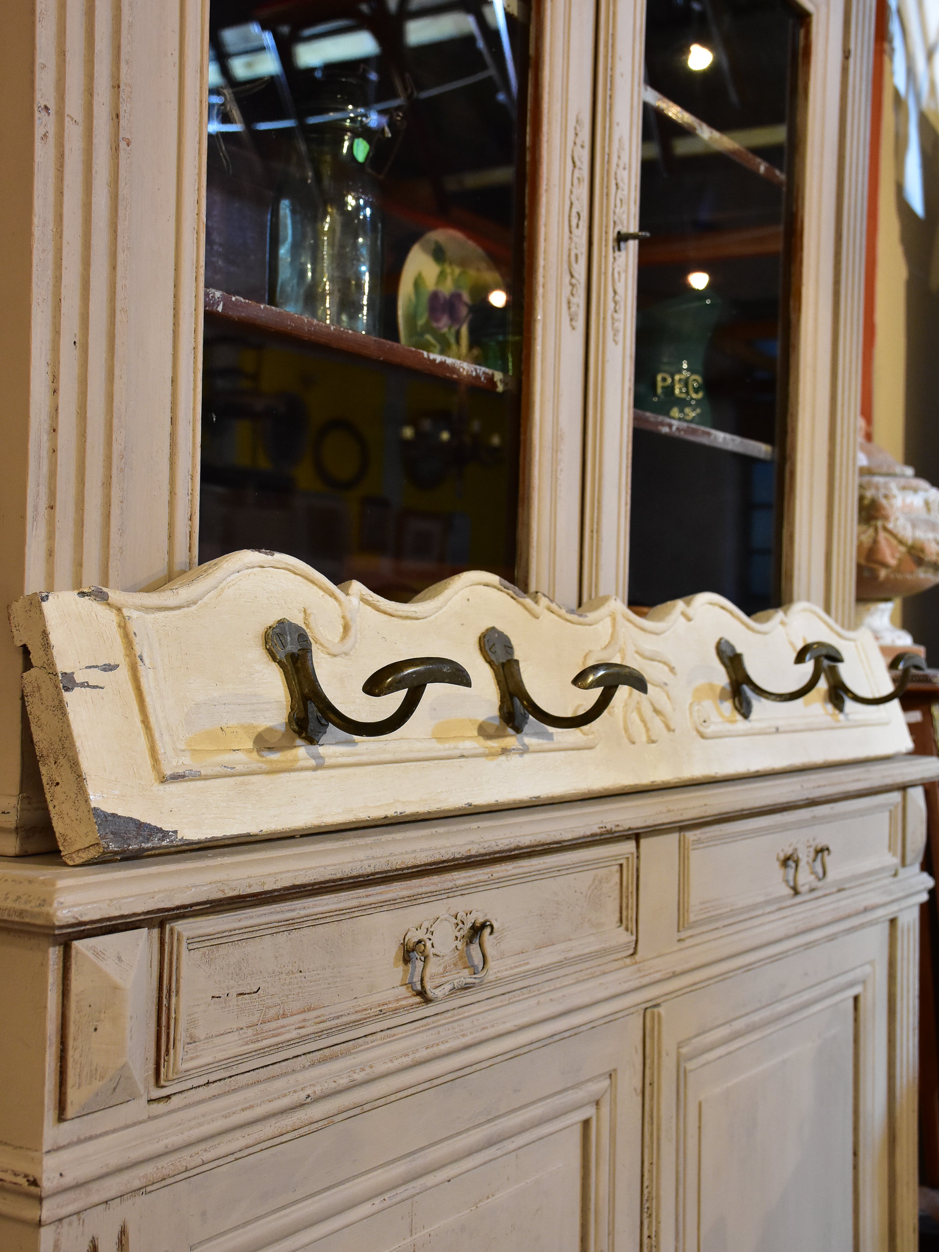 French coat rack with white patina