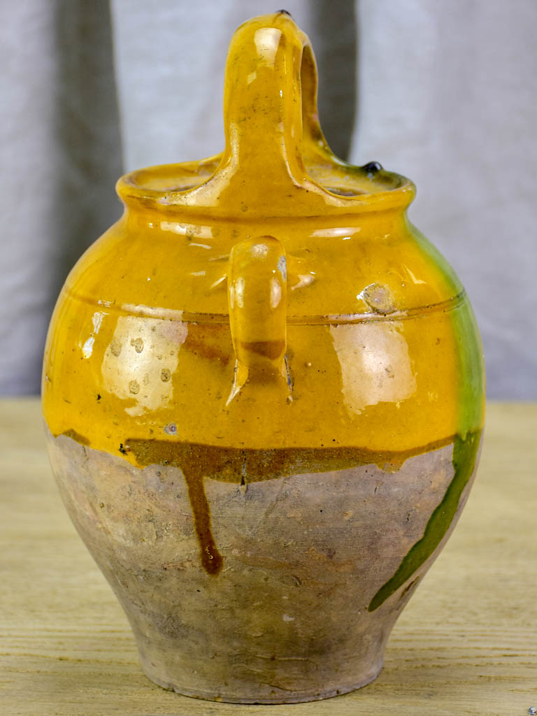 19th Century French water pitcher with yellow and green glaze 10¾"