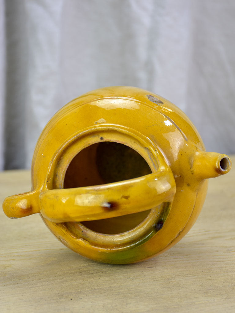 19th Century French water pitcher with yellow and green glaze 10¾"