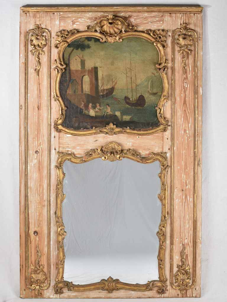 Very large rare 18th century Louis XV trumeau mirror 45¼" x 72¾"