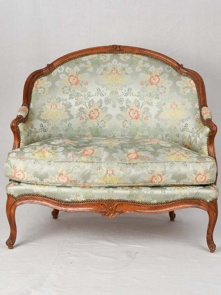 18th century marquise settee with floral silk upholstery 41¼"