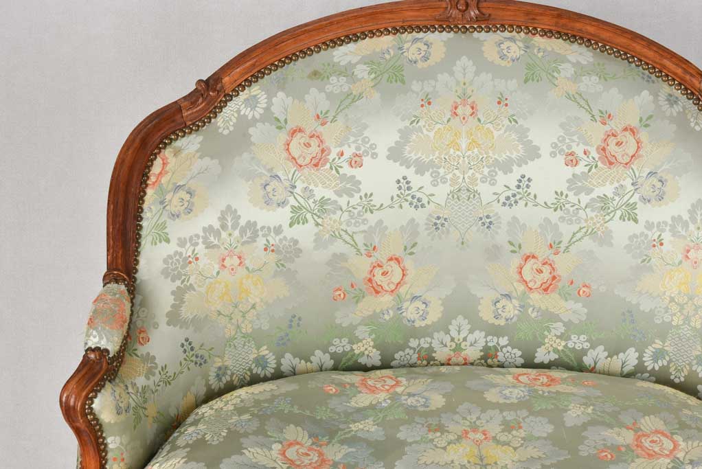 18th century marquise settee with floral silk upholstery 41¼"