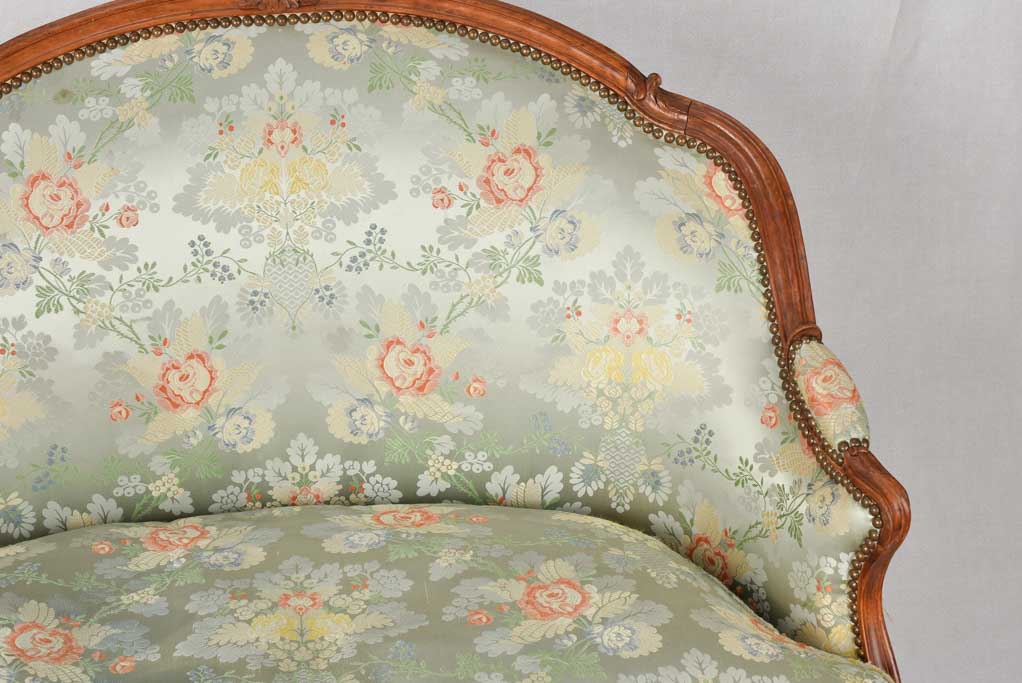 18th century marquise settee with floral silk upholstery 41¼"