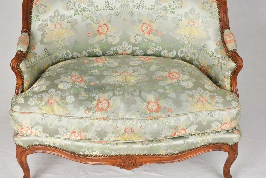 18th century marquise settee with floral silk upholstery 41¼"