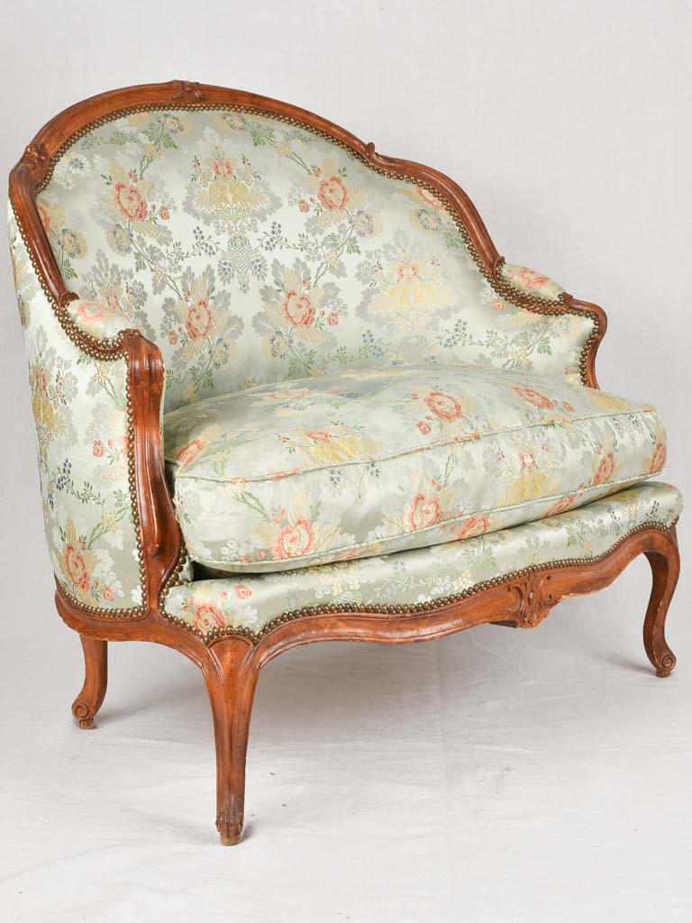 18th century marquise settee with floral silk upholstery 41¼"