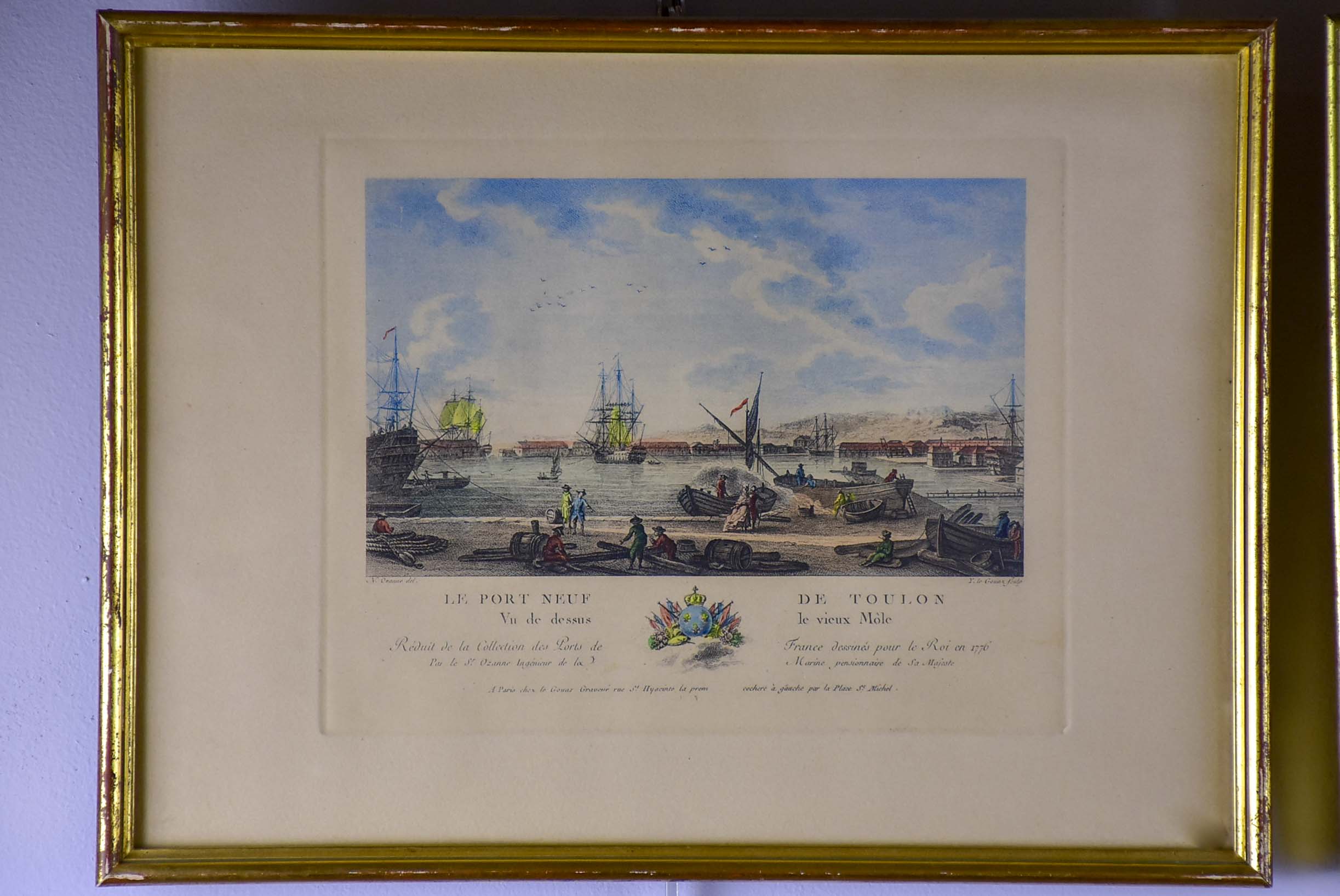 Lot of 5 French ports - etchings by N. Ozane, marine artist to the King 13 ½'' x 11 ¼''