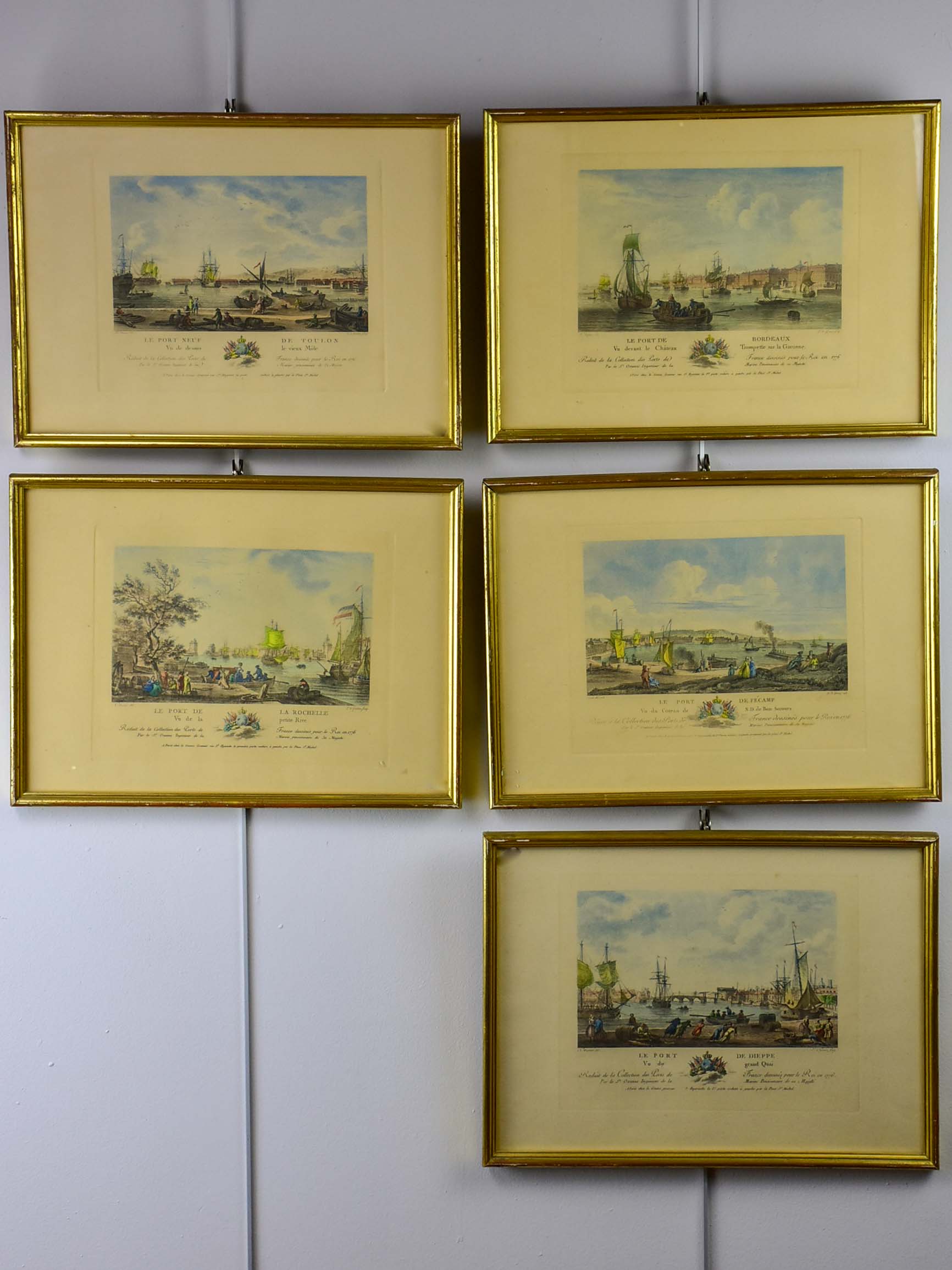 Lot of 5 French ports - etchings by N. Ozane, marine artist to the King 13 ½'' x 11 ¼''