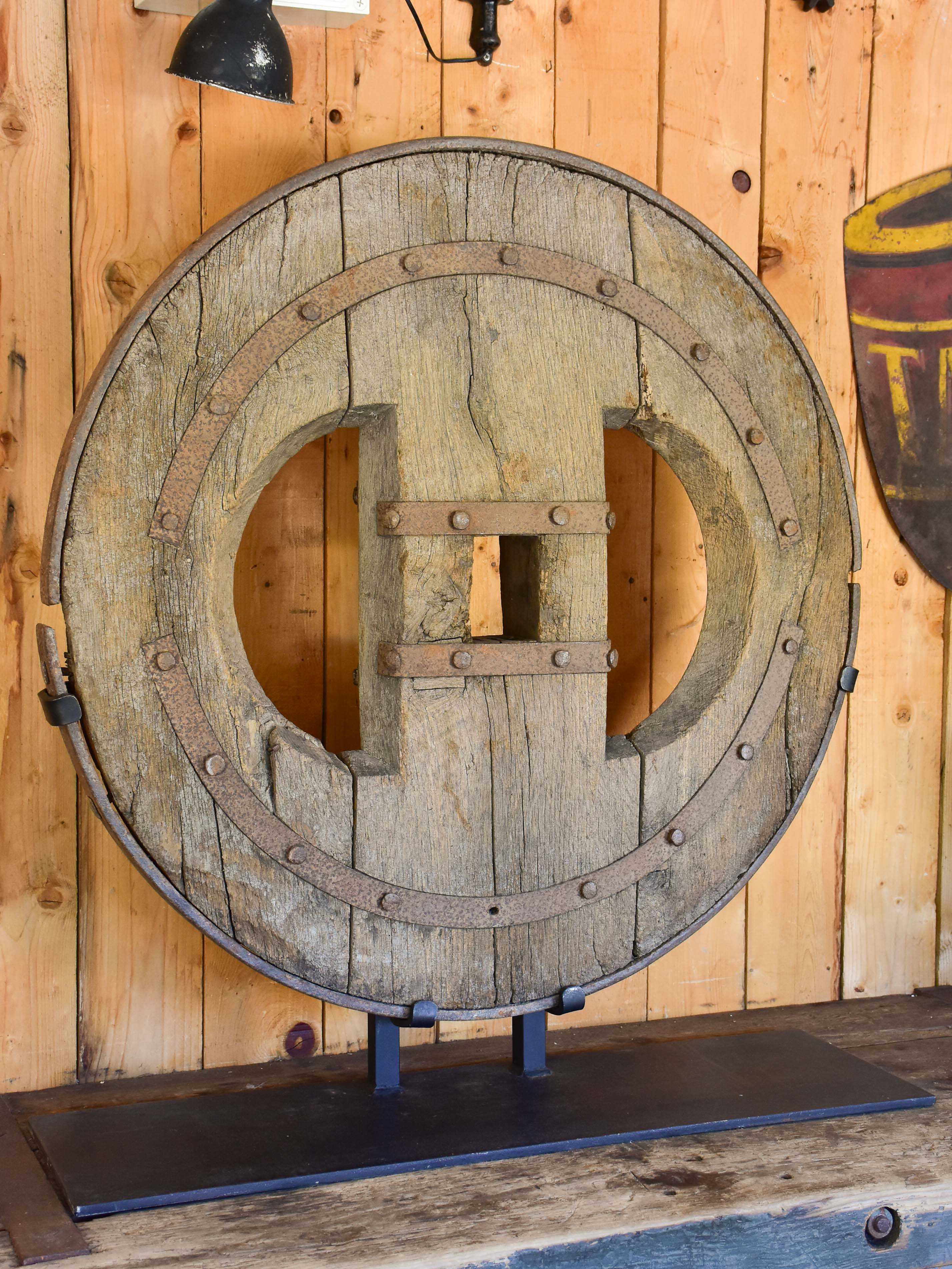 Mounted French wagon wheel from the 17th century