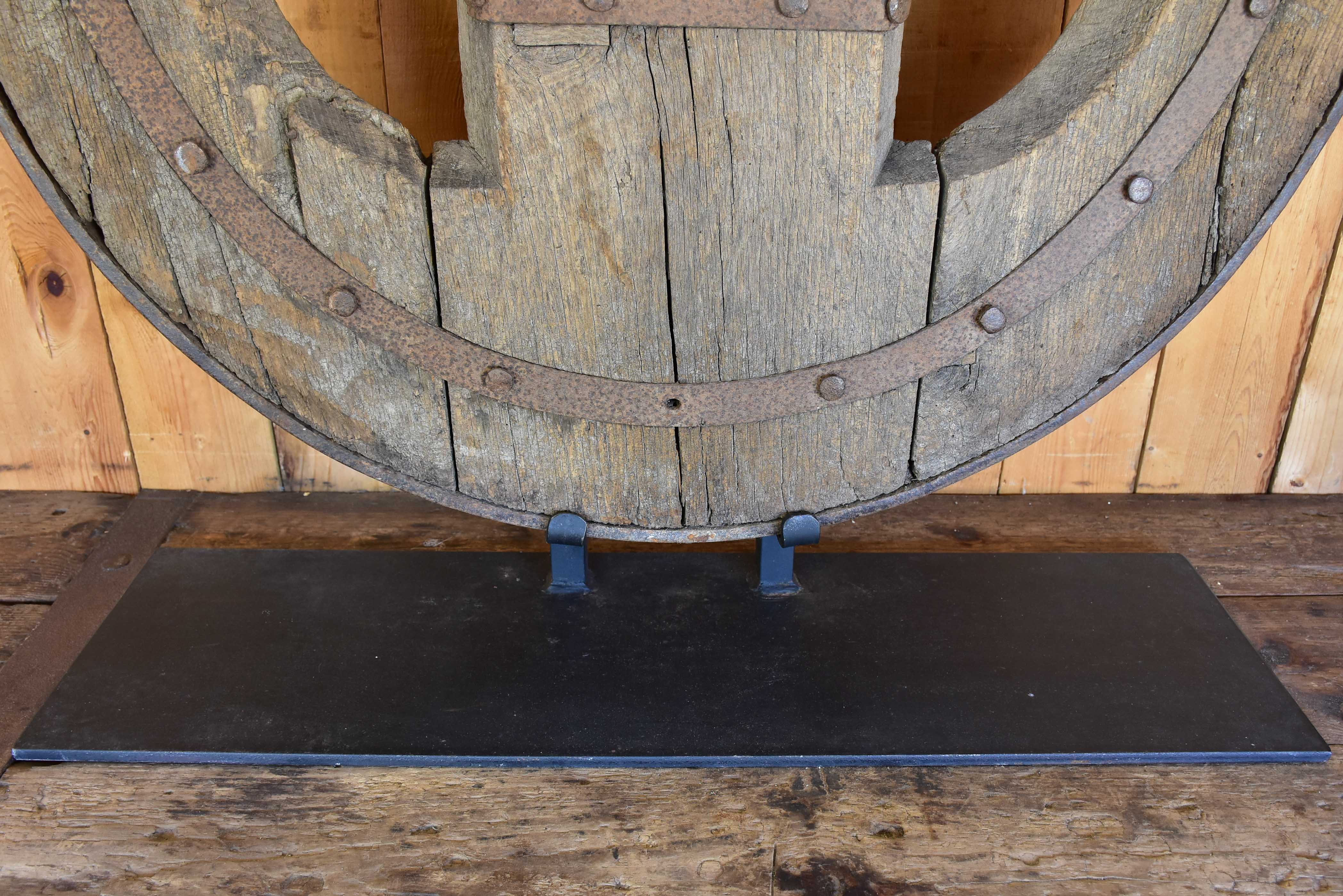 Mounted French wagon wheel from the 17th century