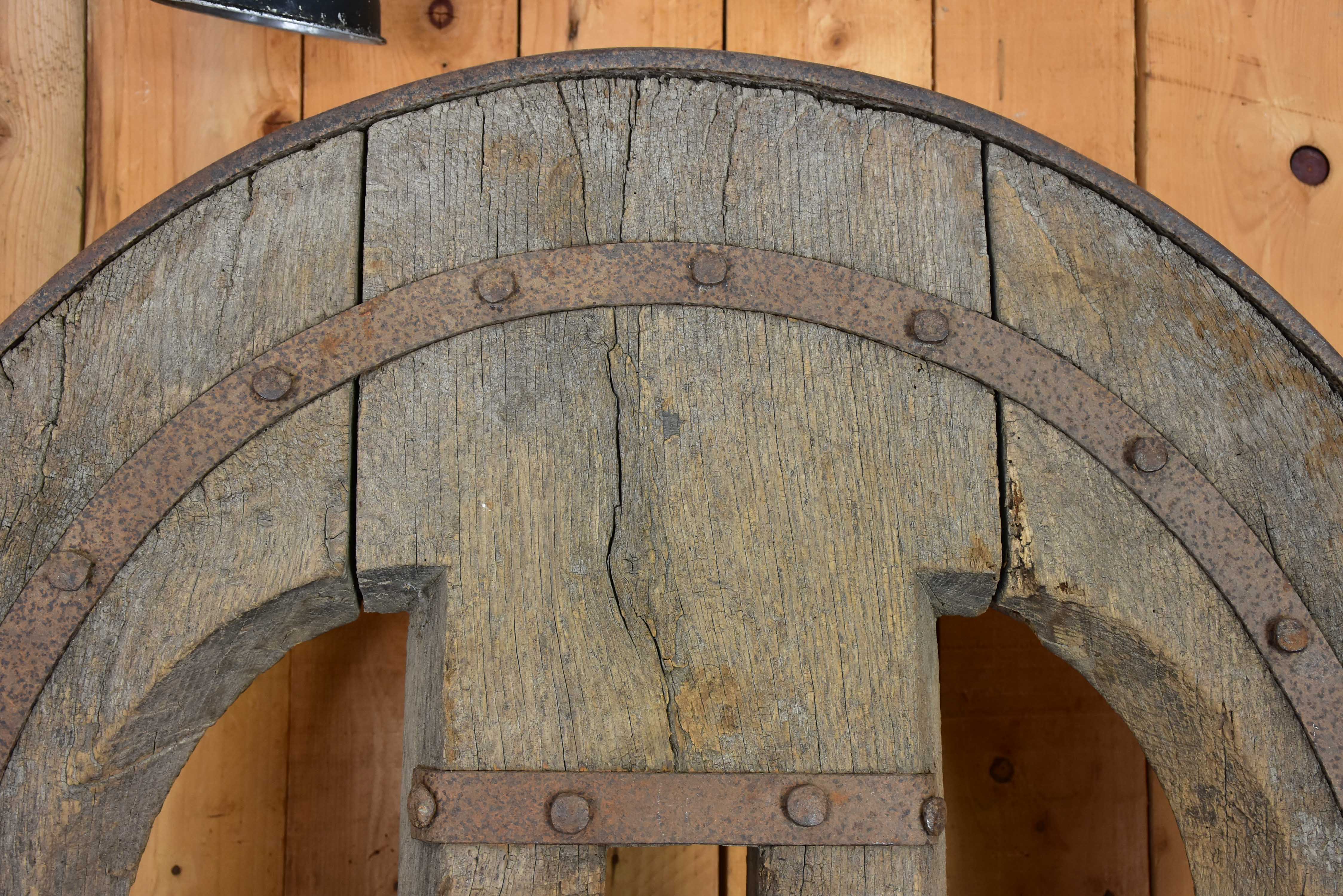 Mounted French wagon wheel from the 17th century