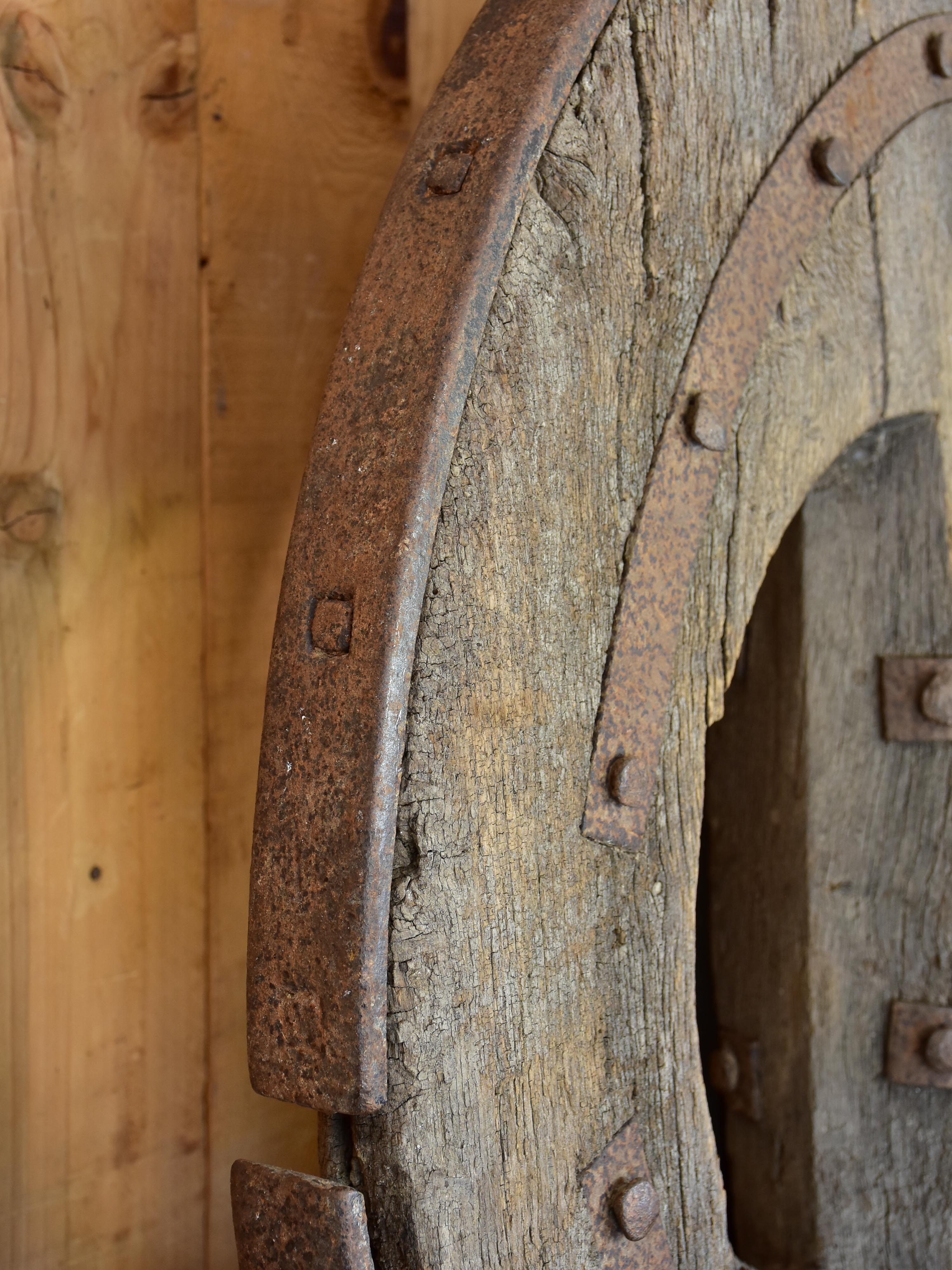 Mounted French wagon wheel from the 17th century