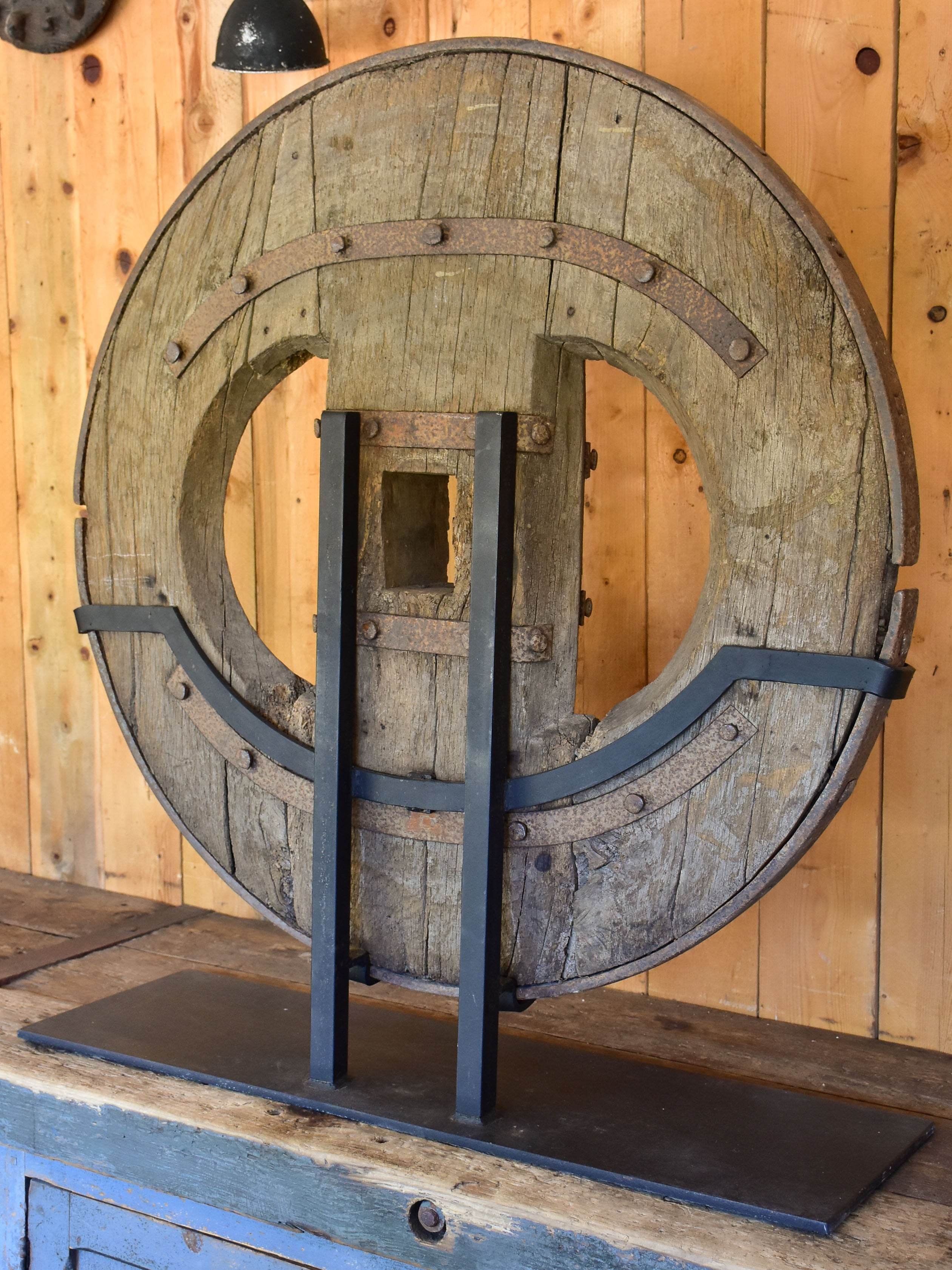 Mounted French wagon wheel from the 17th century