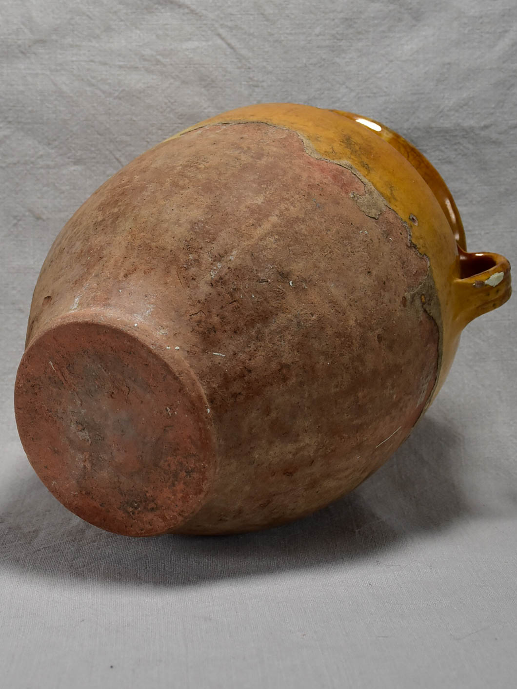 Antique French confit pot with yellow / orange glaze 11¾"