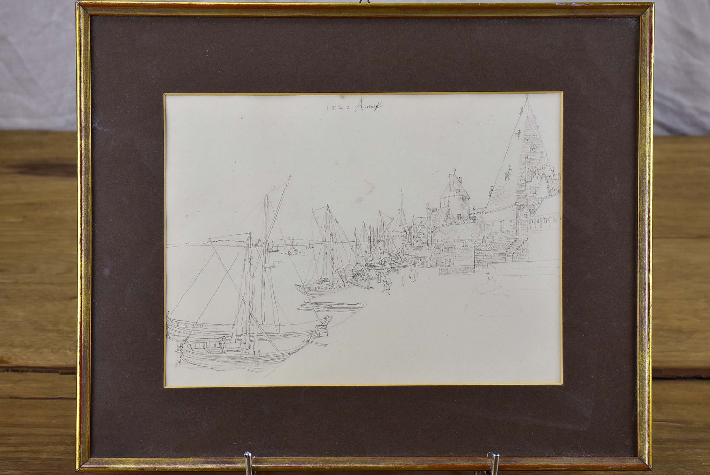 Non-dated antique sketch of a harbor side village 13” x 15 ¾''