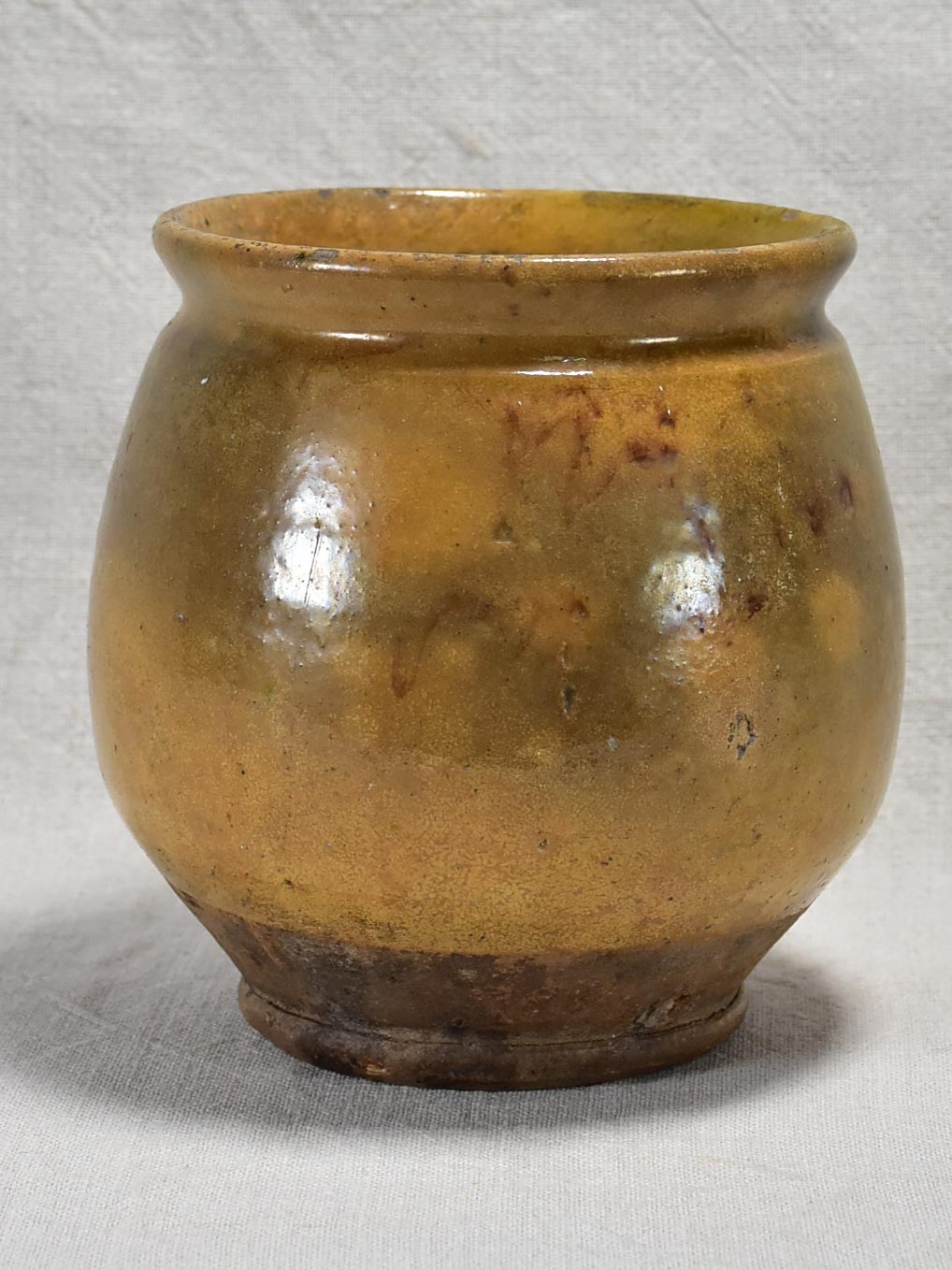 Antique French preserving pot with marbleized glaze 7"