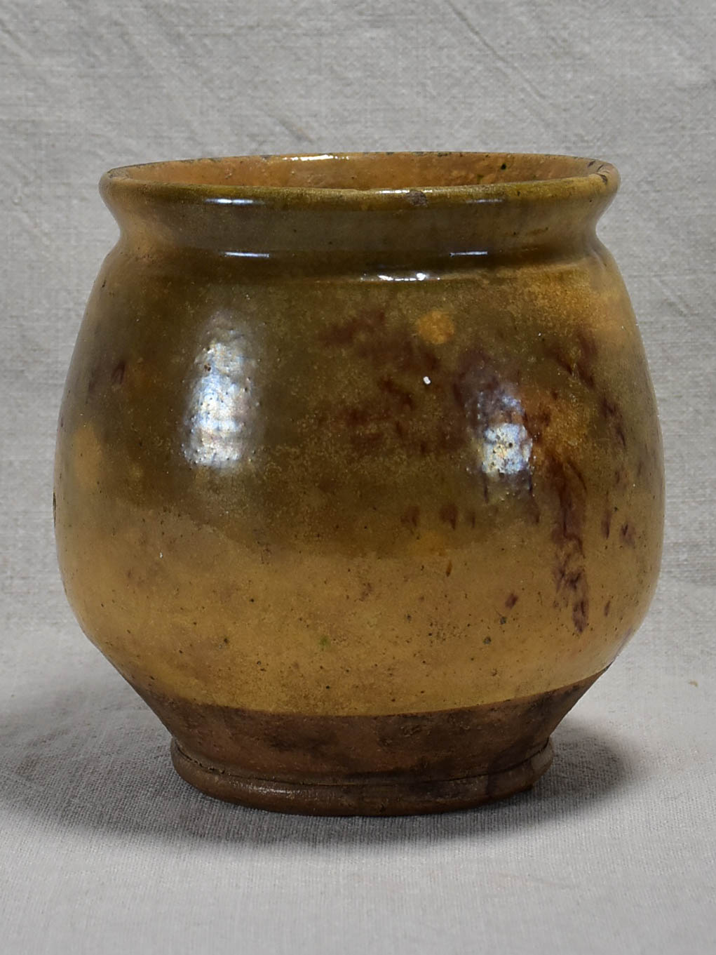 Antique French preserving pot with marbleized glaze 7"