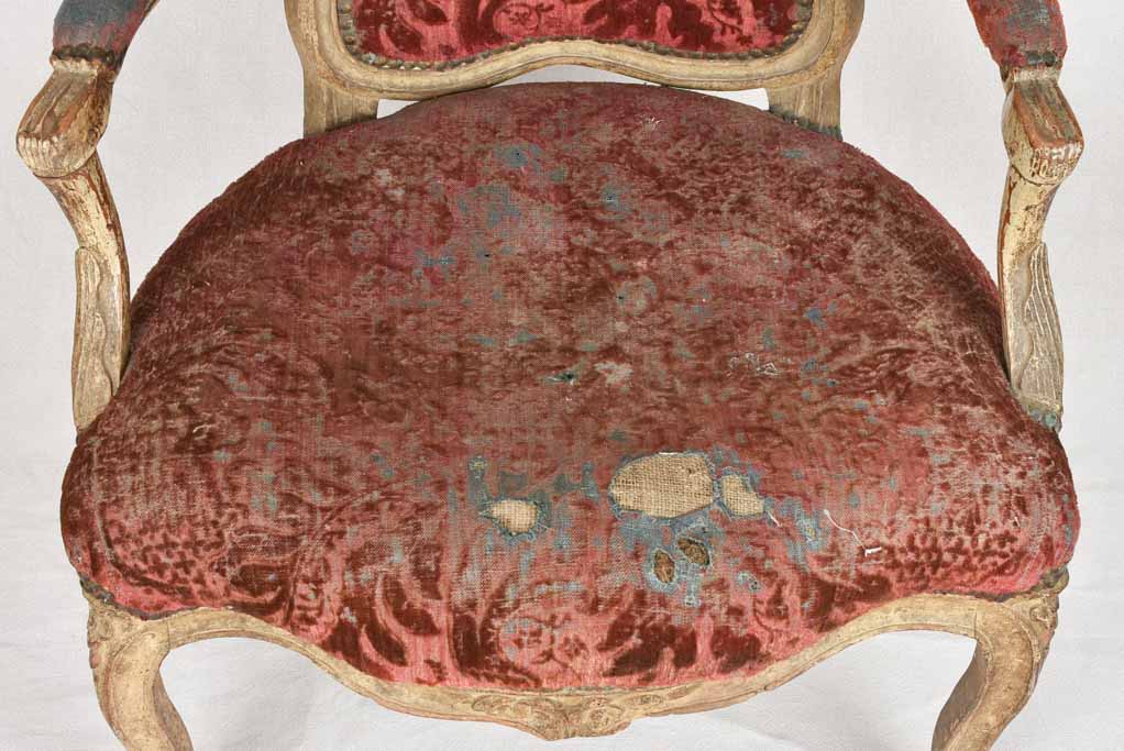 18th century Louis XV armchair - red velour upholstery