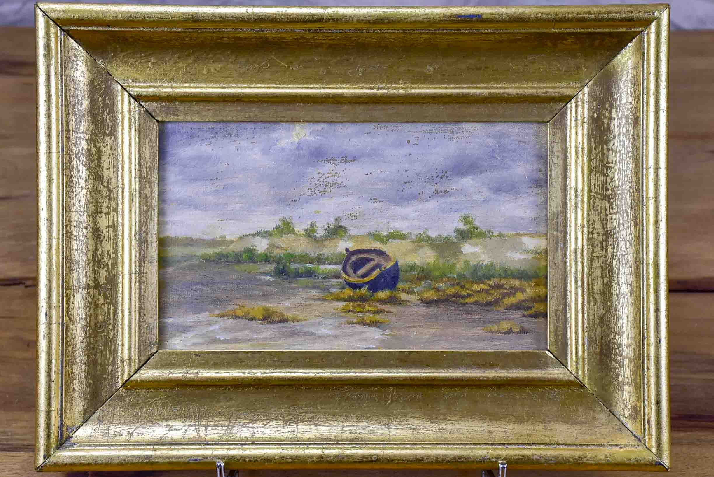 Antique painting of a boat on a beach 15 ¼'' x 11 ¼''