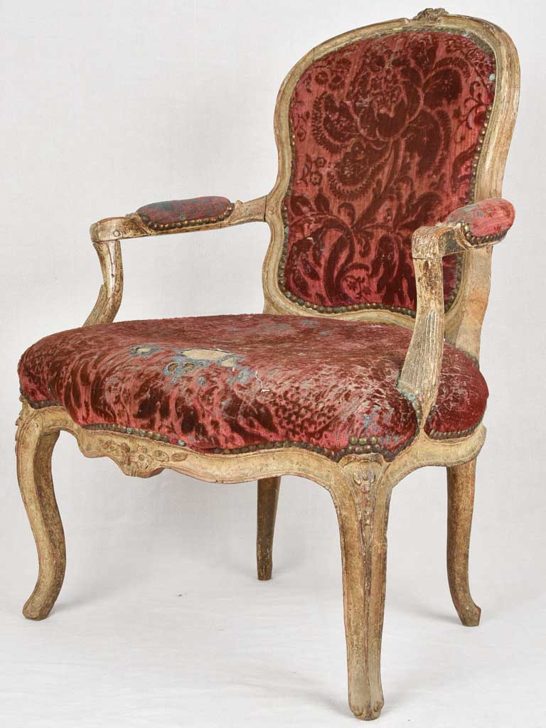 18th century Louis XV armchair - red velour upholstery