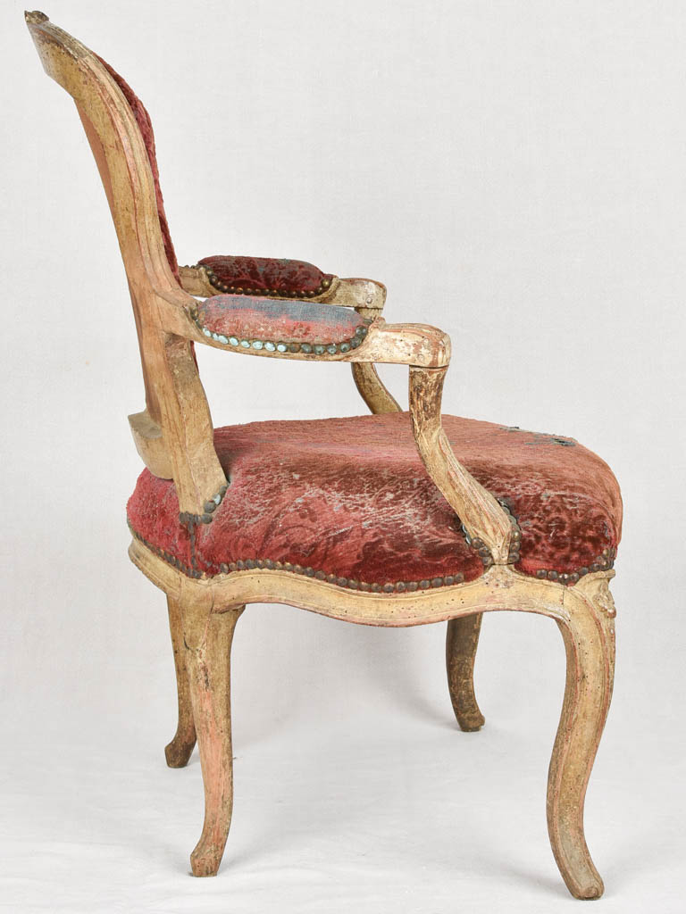 18th century Louis XV armchair - red velour upholstery