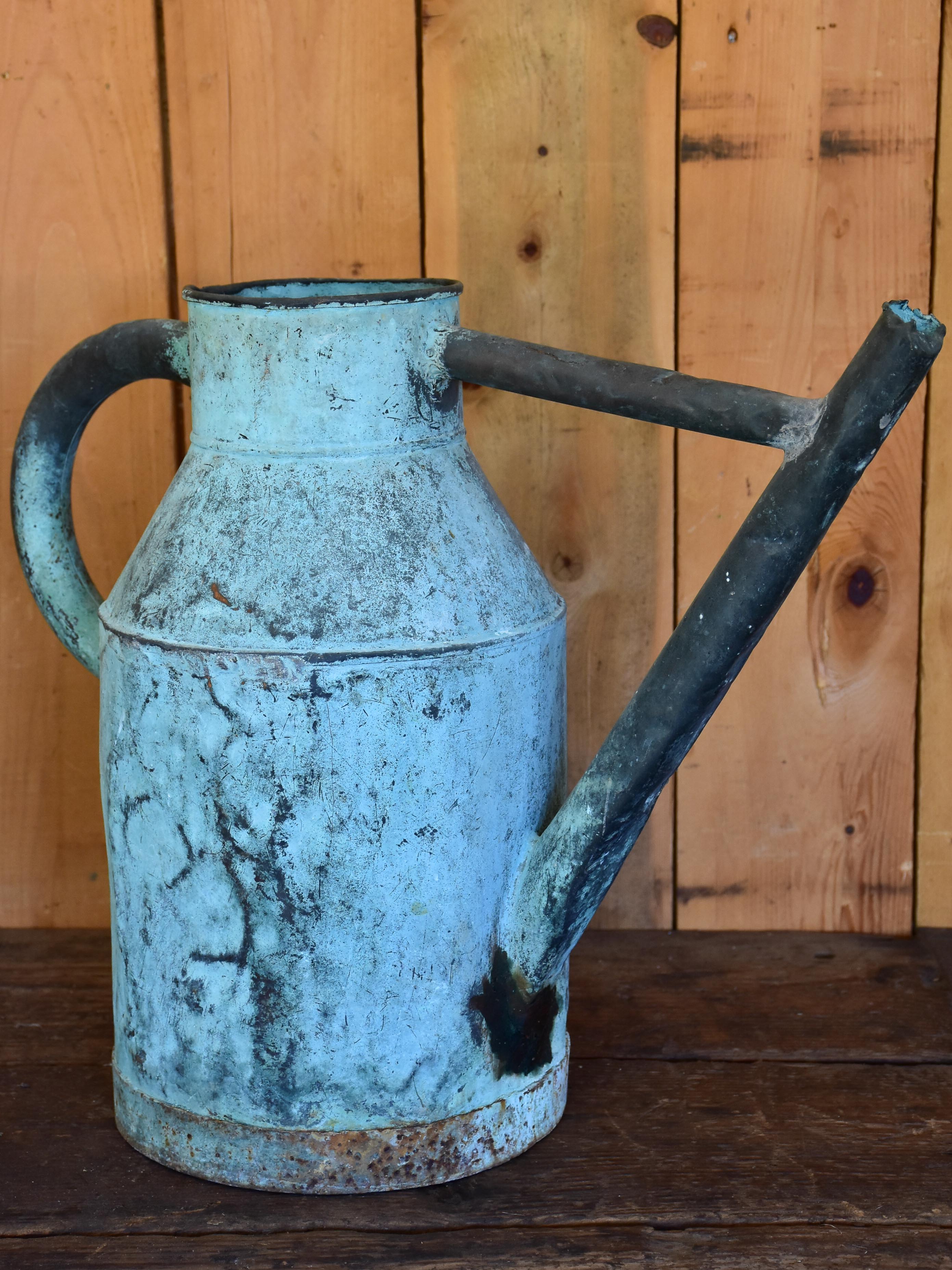 19th century French watering can with blue patina