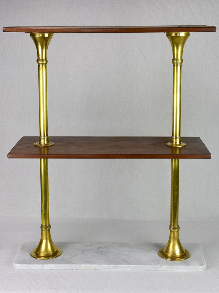 1950's display stand with three shelves - marble, brass and mahogany 33½""