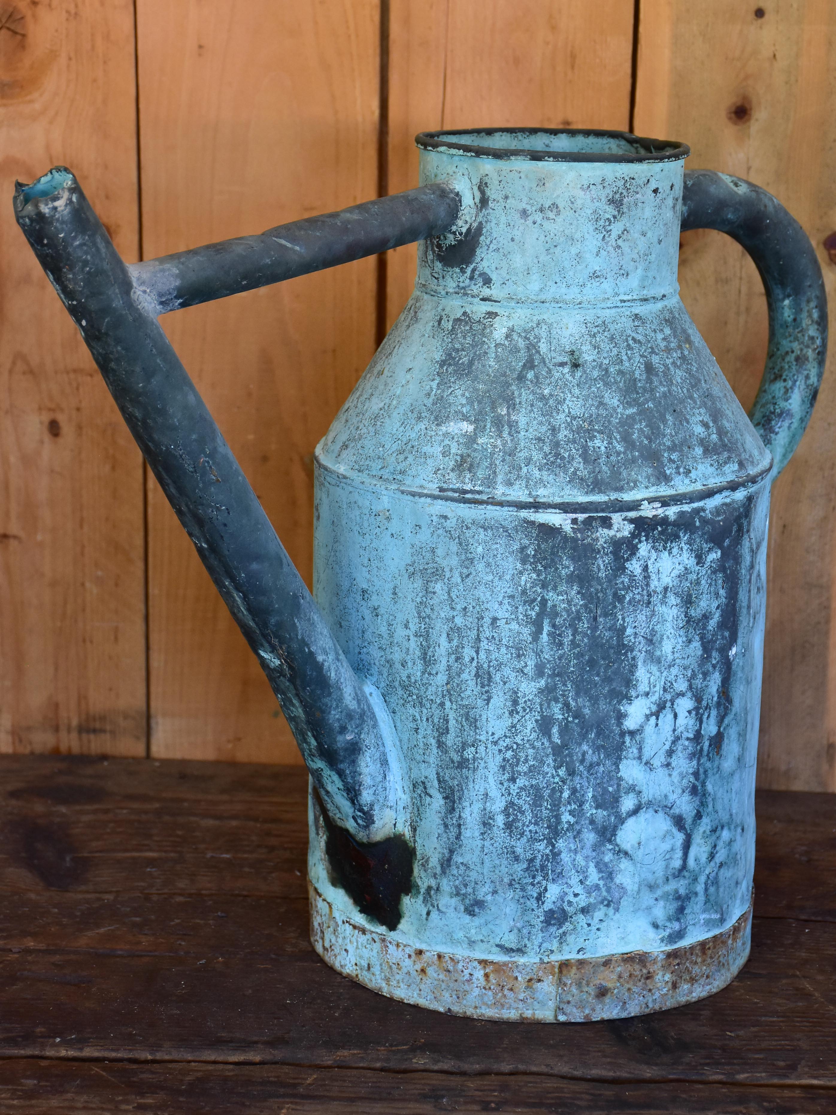 19th century French watering can with blue patina