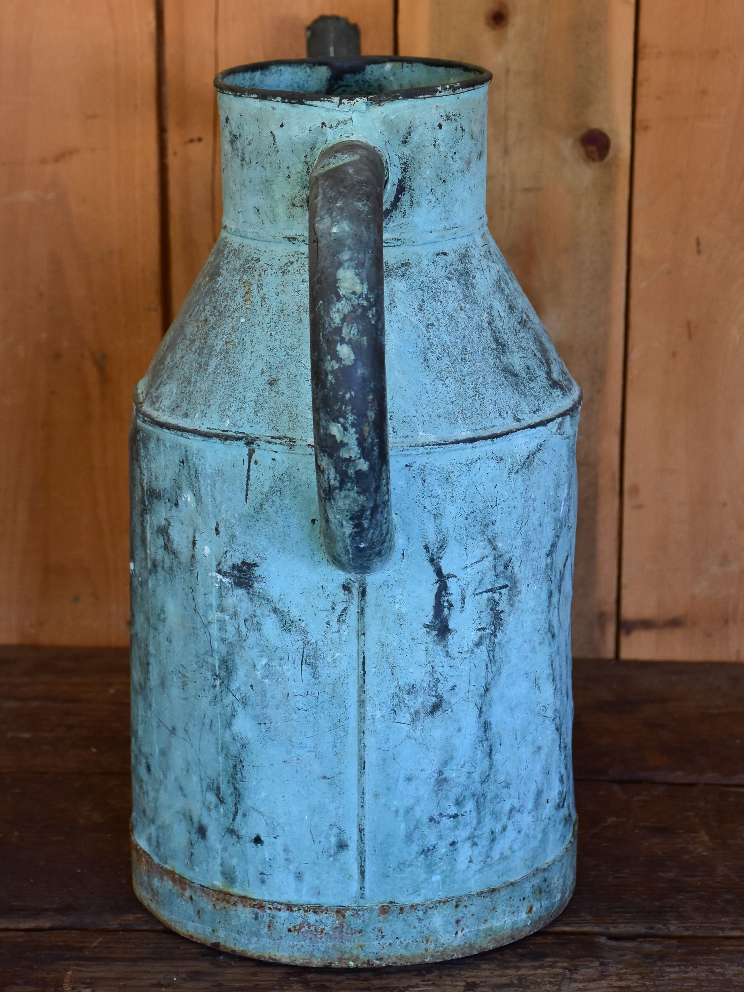 19th century French watering can with blue patina