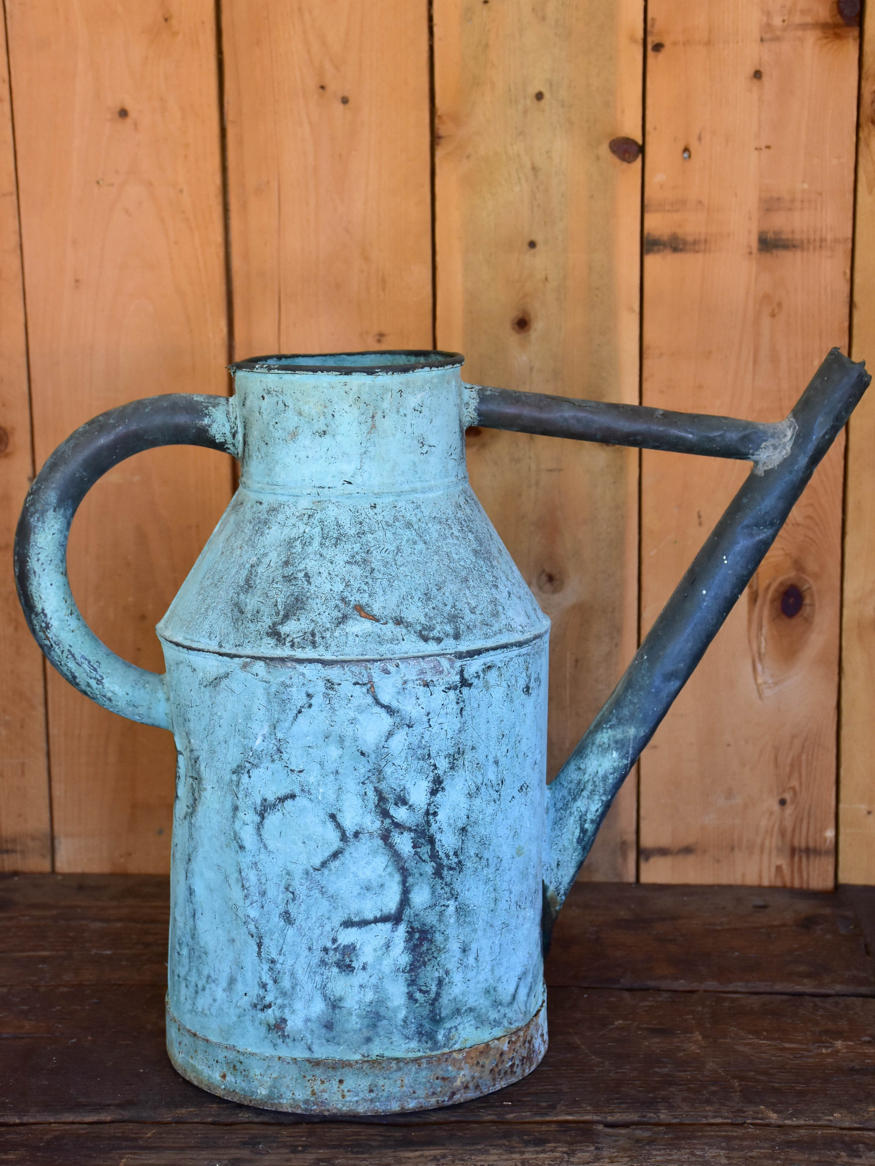 19th century French watering can with blue patina