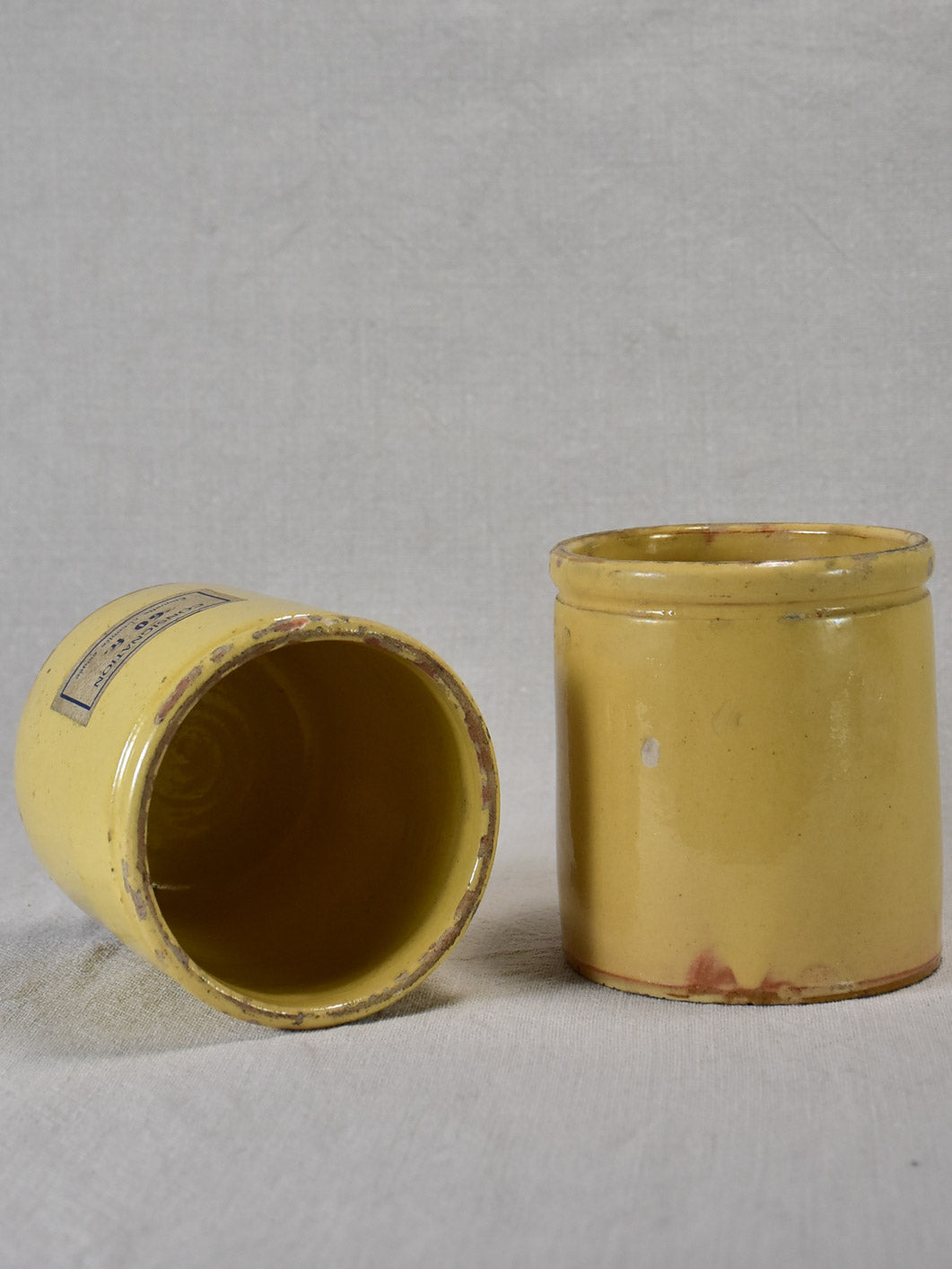 Two antique French yellow ware preserving jars 4¾"