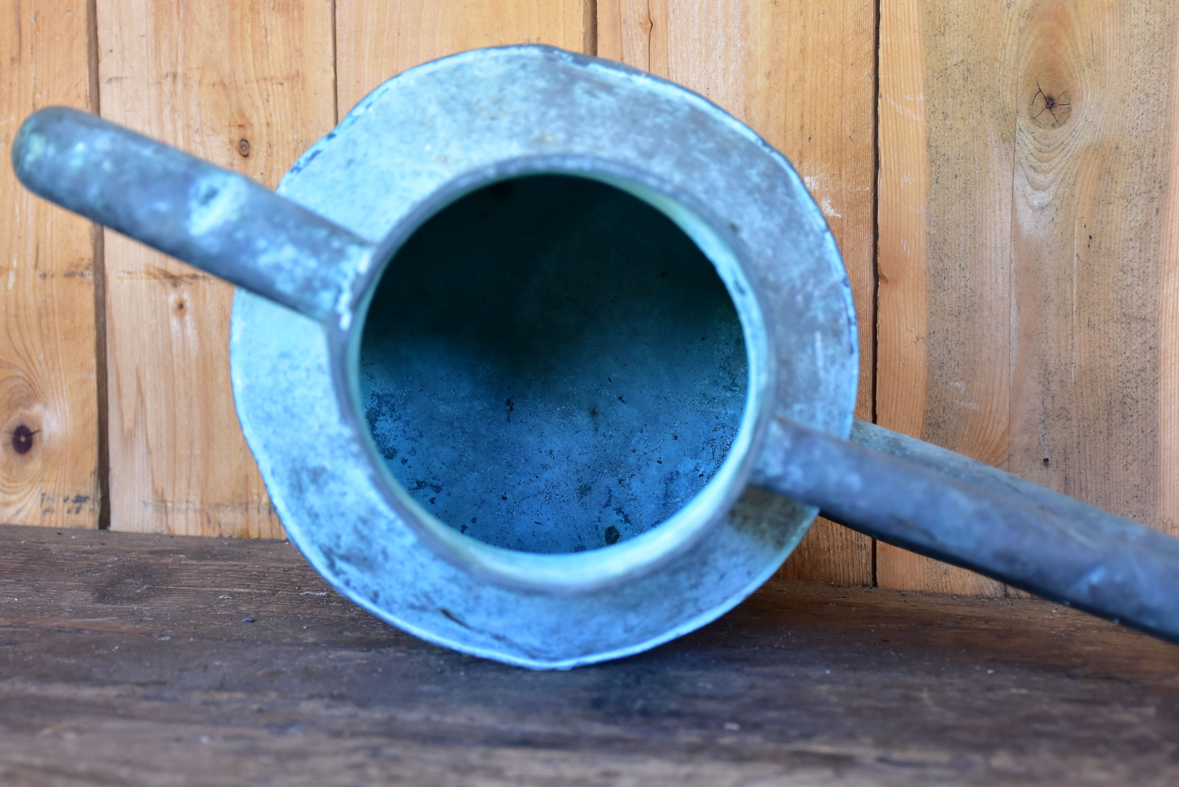 19th century French watering can with blue patina