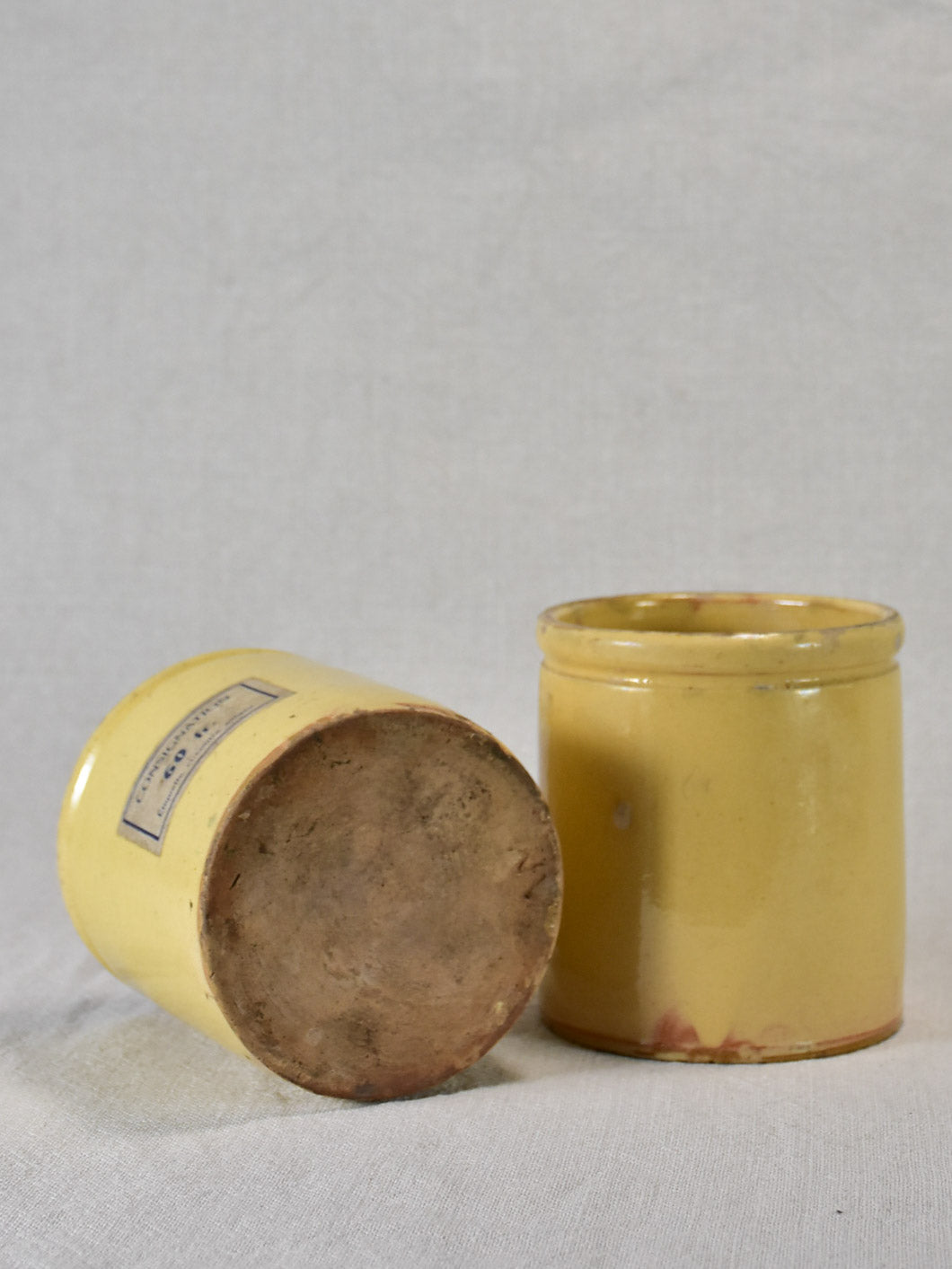 Two antique French yellow ware preserving jars 4¾"