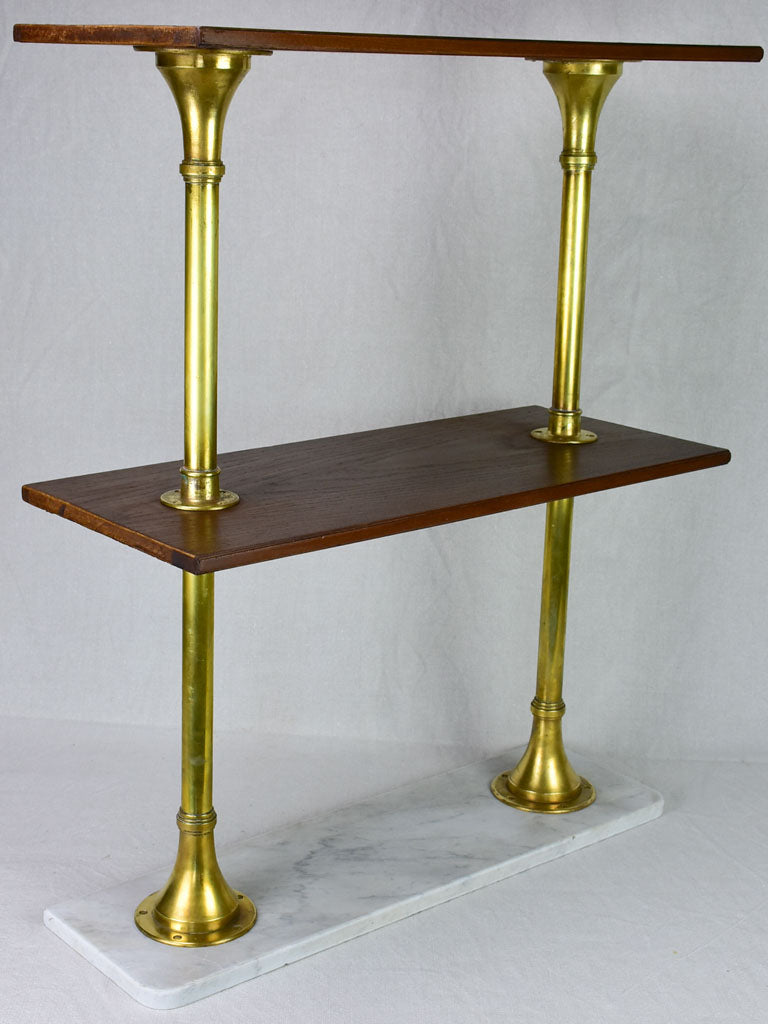 1950's display stand with three shelves - marble, brass and mahogany 33½""