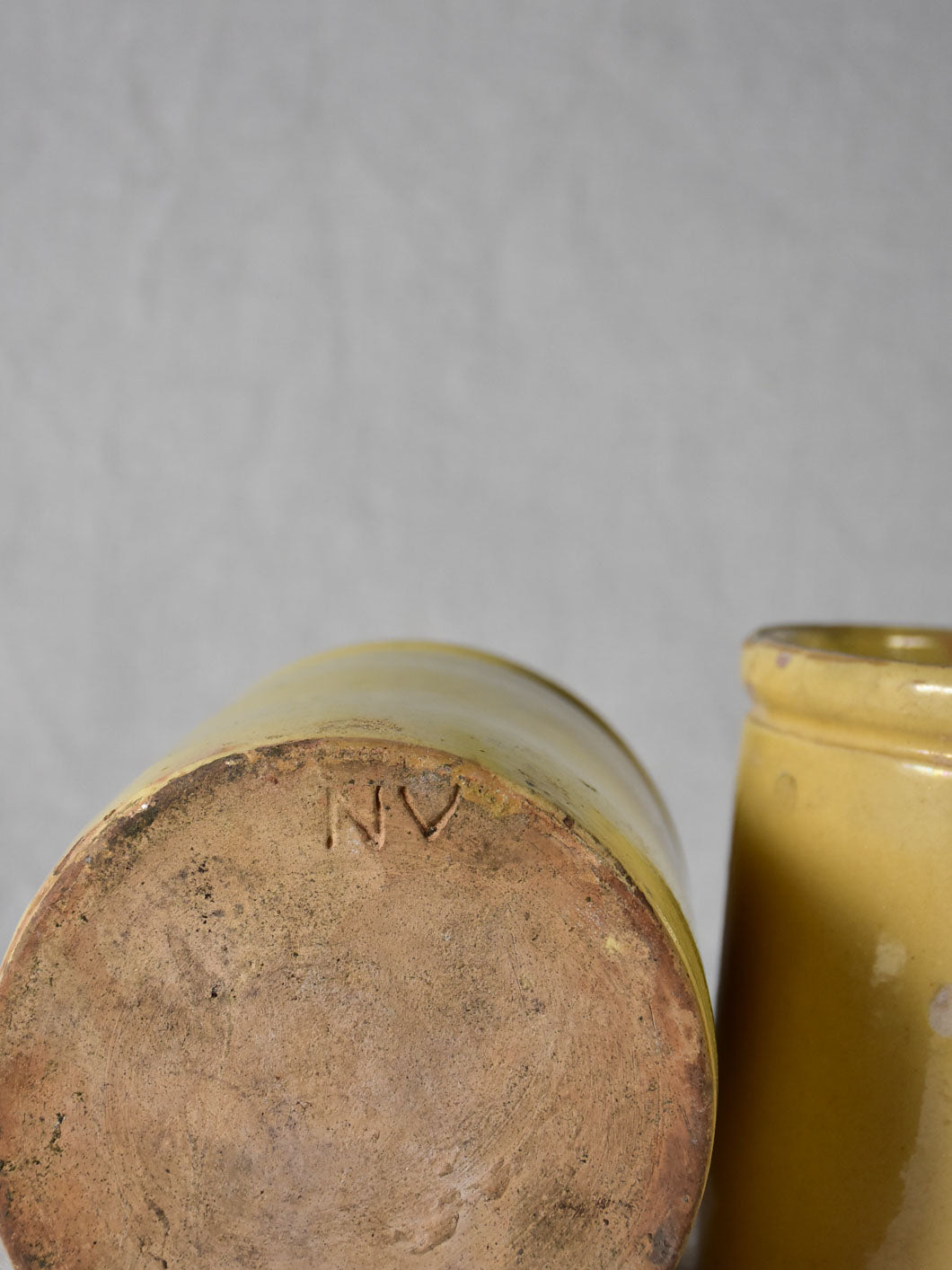 Two antique French yellow ware preserving jars 4¾"