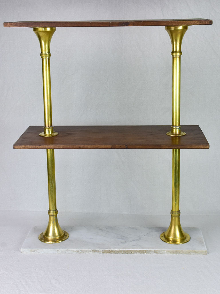 1950's display stand with three shelves - marble, brass and mahogany 33½""