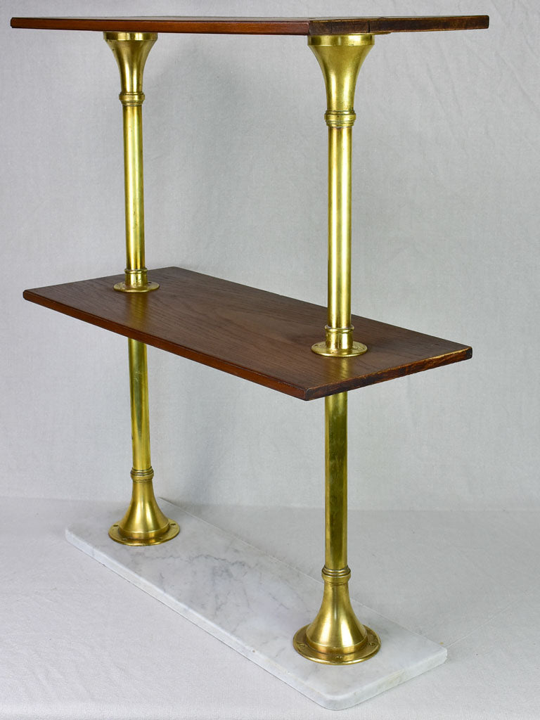 1950's display stand with three shelves - marble, brass and mahogany 33½""