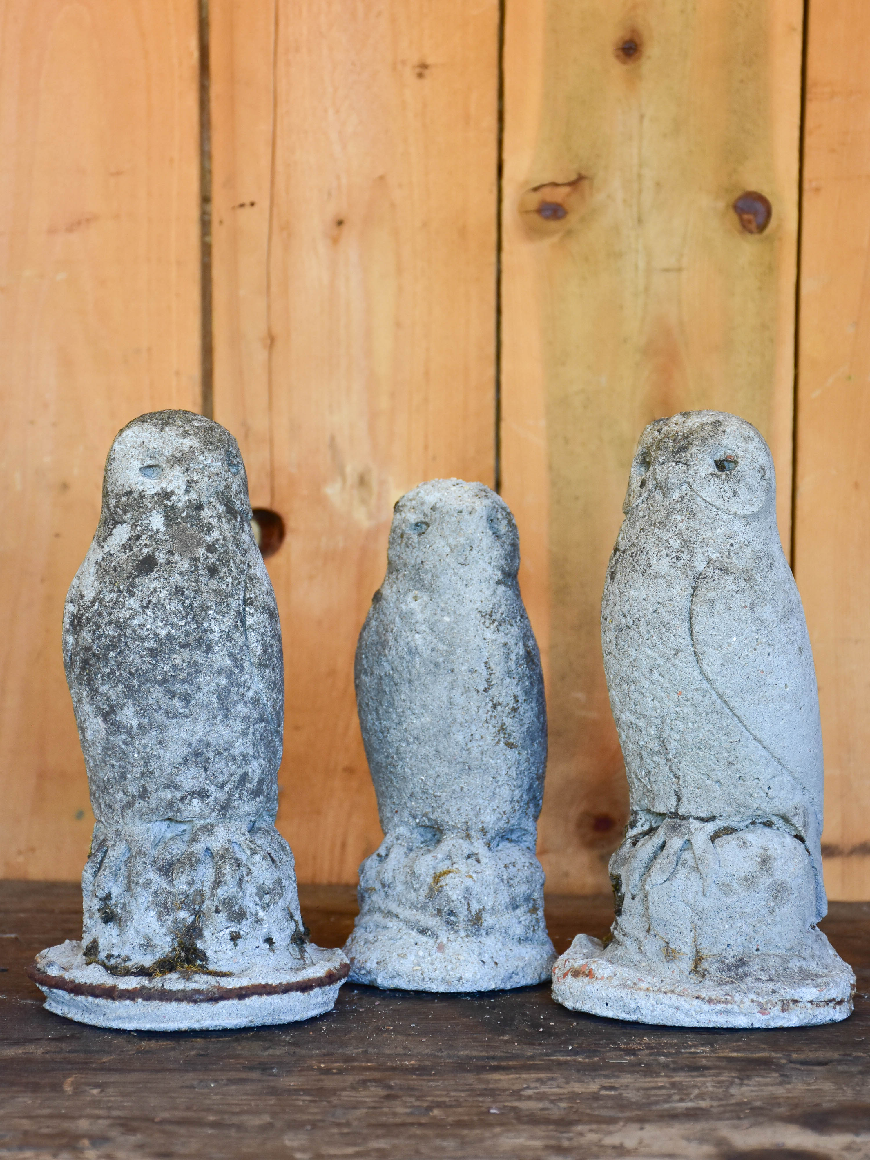 Three vintage concrete owls