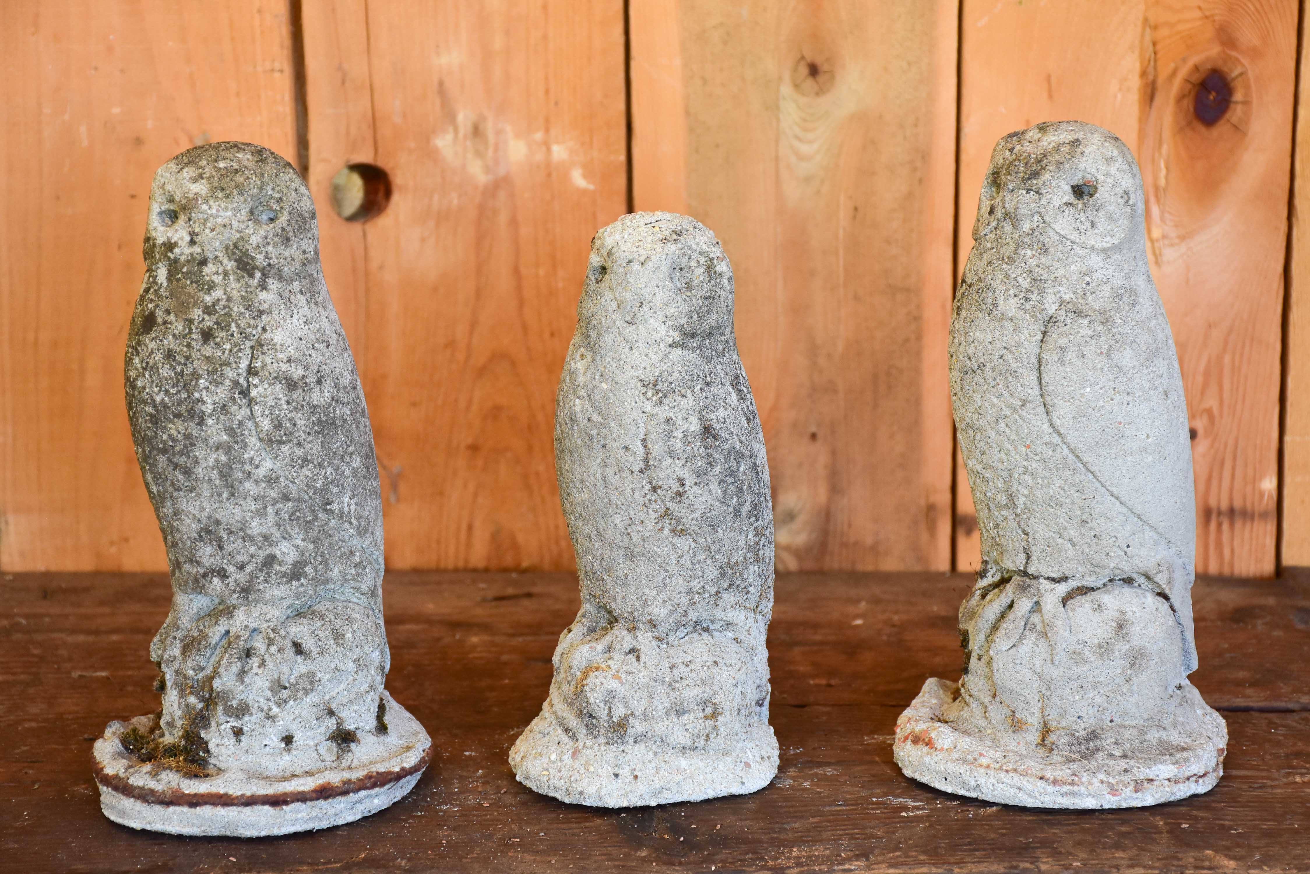 Three vintage concrete owls