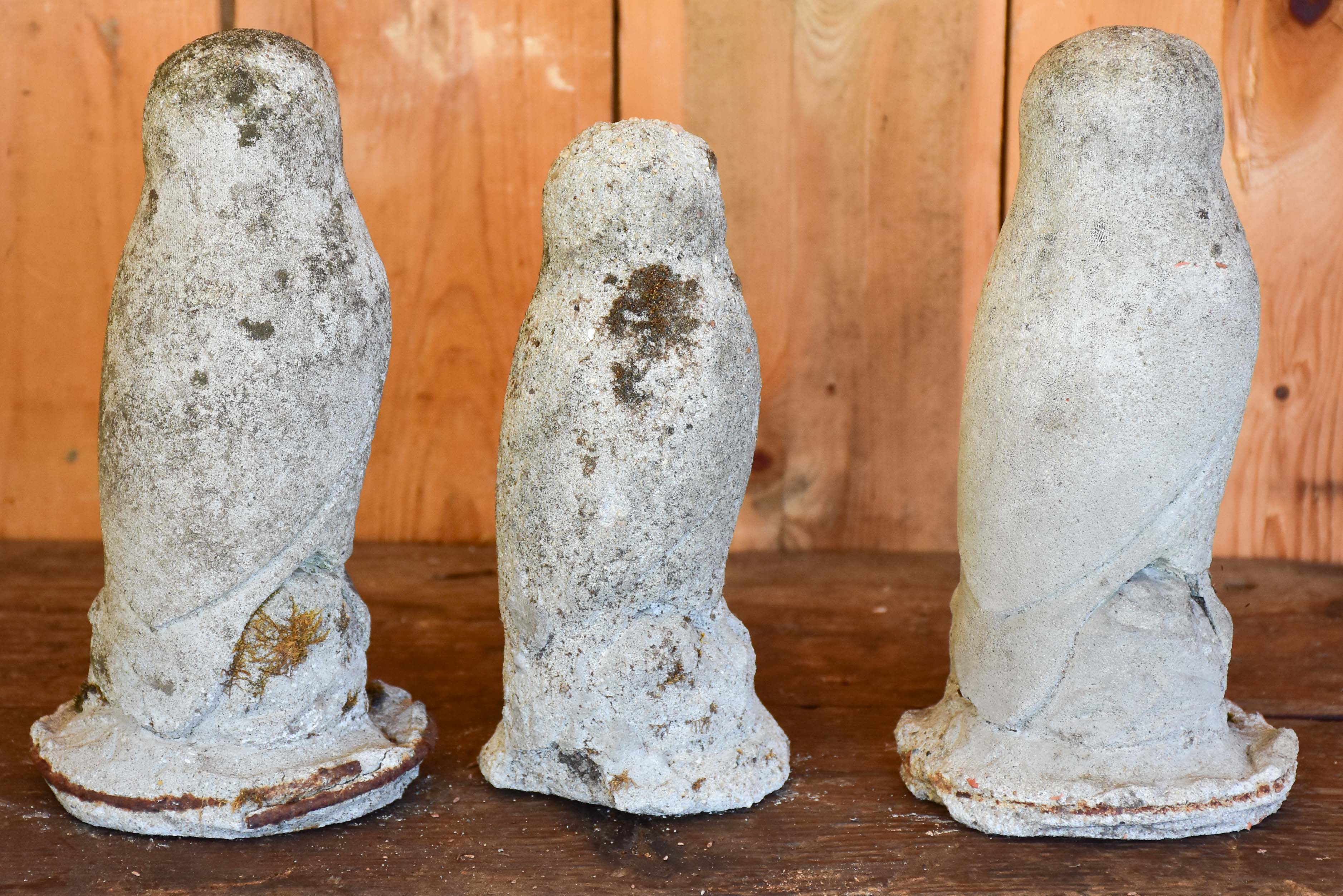 Three vintage concrete owls