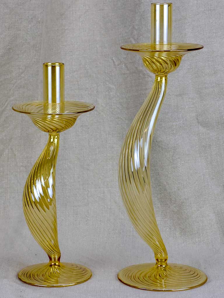 Two blown glass Murano candlesticks