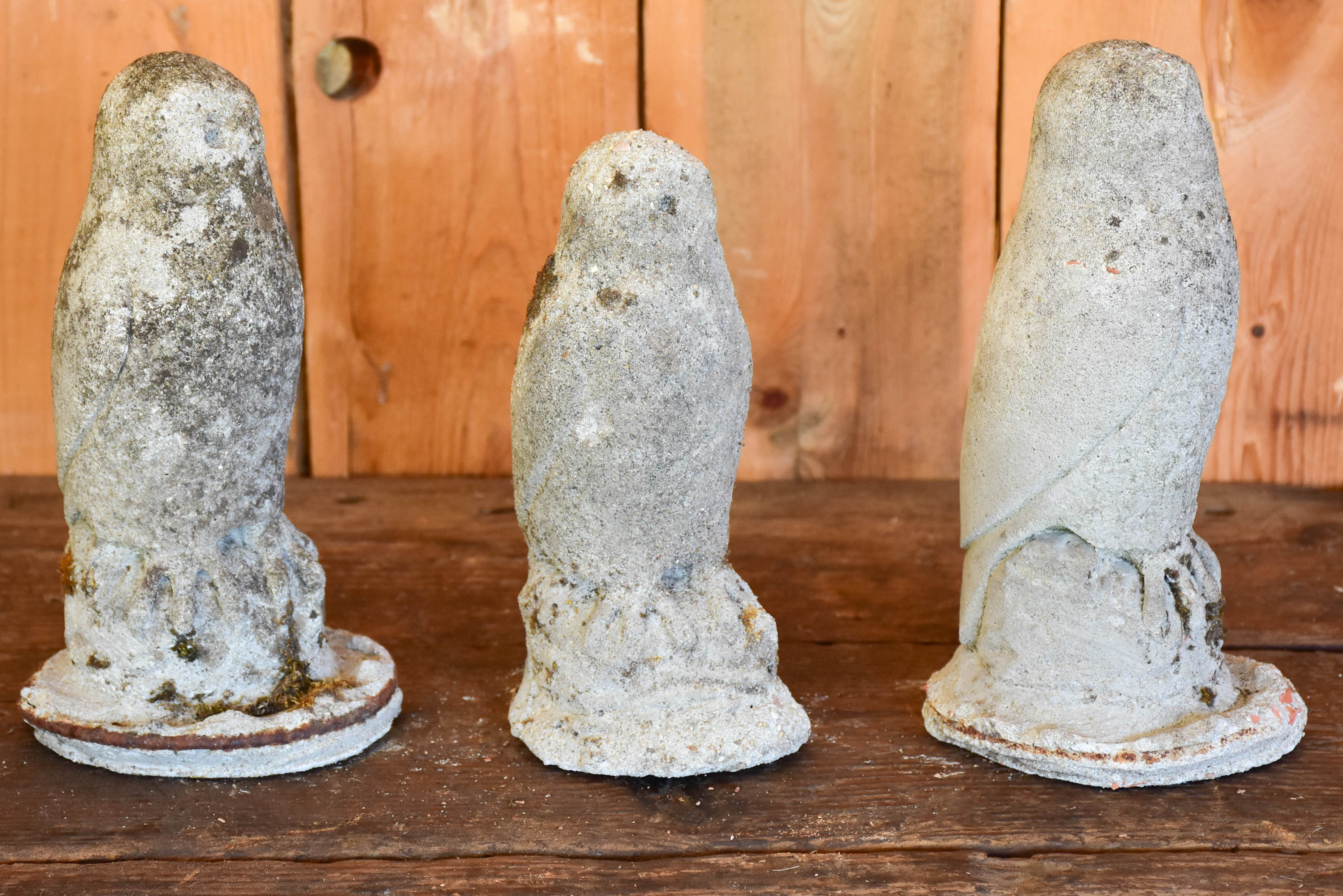 Three vintage concrete owls