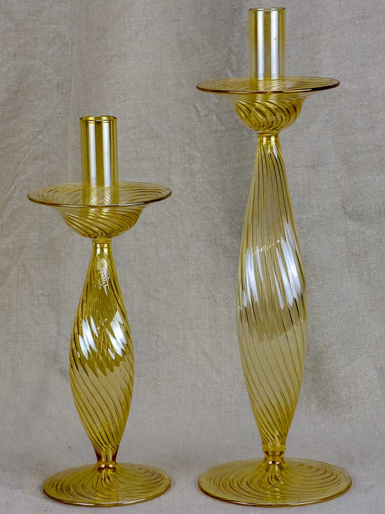 Two blown glass Murano candlesticks