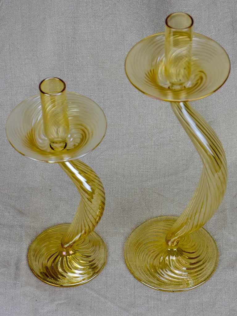 Two blown glass Murano candlesticks