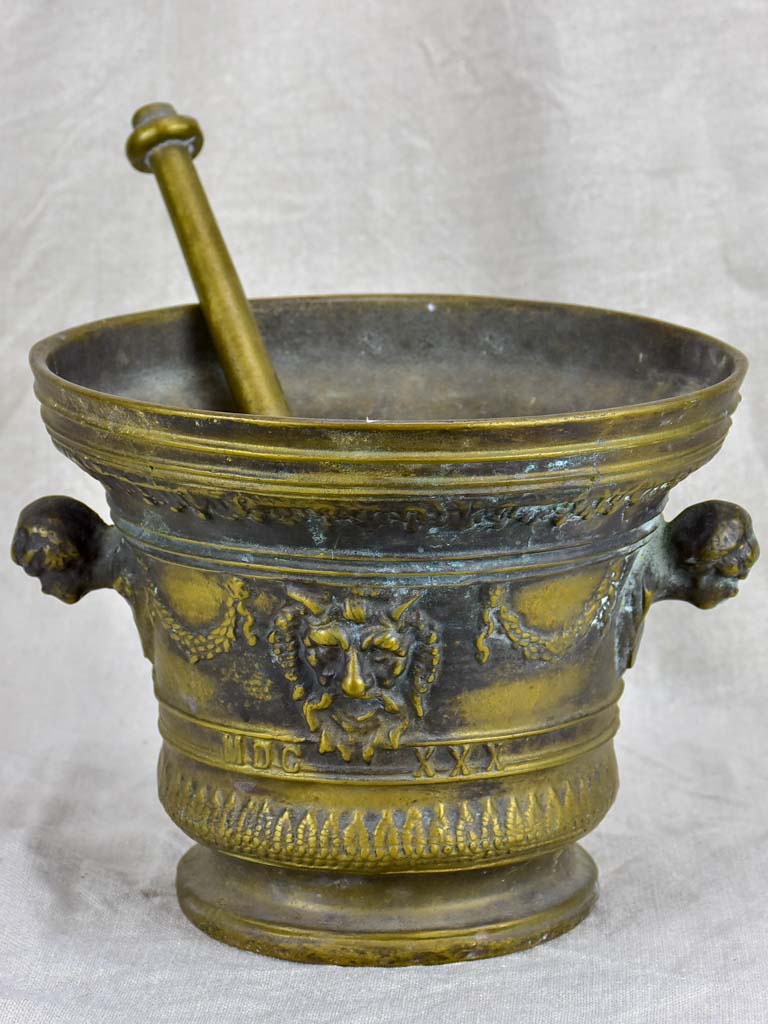 Antique bronze apothecary mortar and pestle